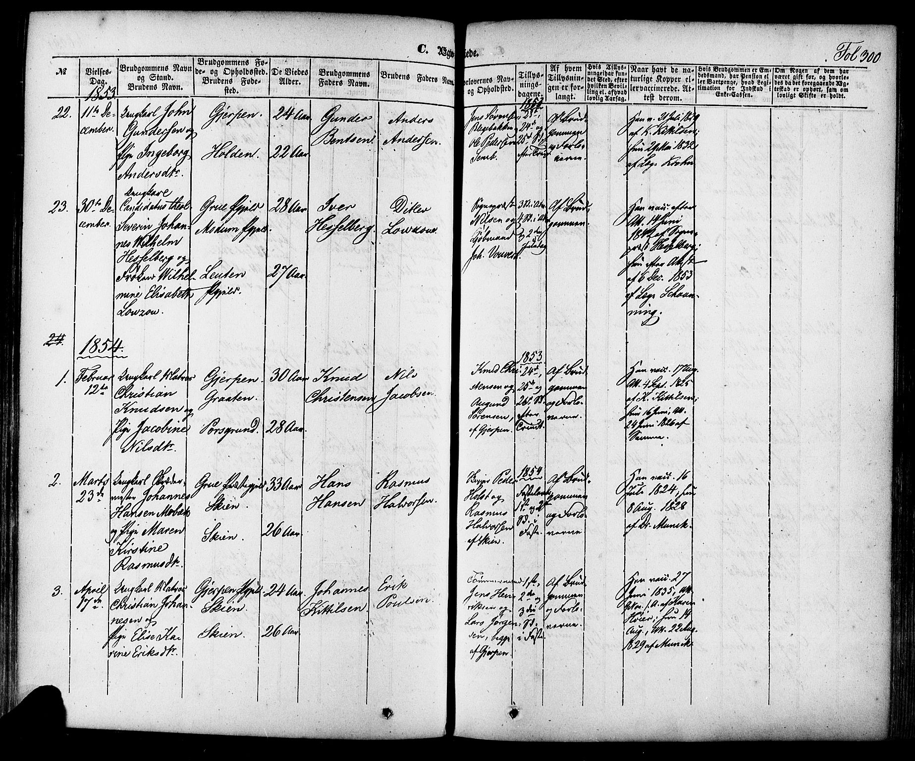 Skien kirkebøker, SAKO/A-302/F/Fa/L0006a: Parish register (official) no. 6A, 1843-1856, p. 300
