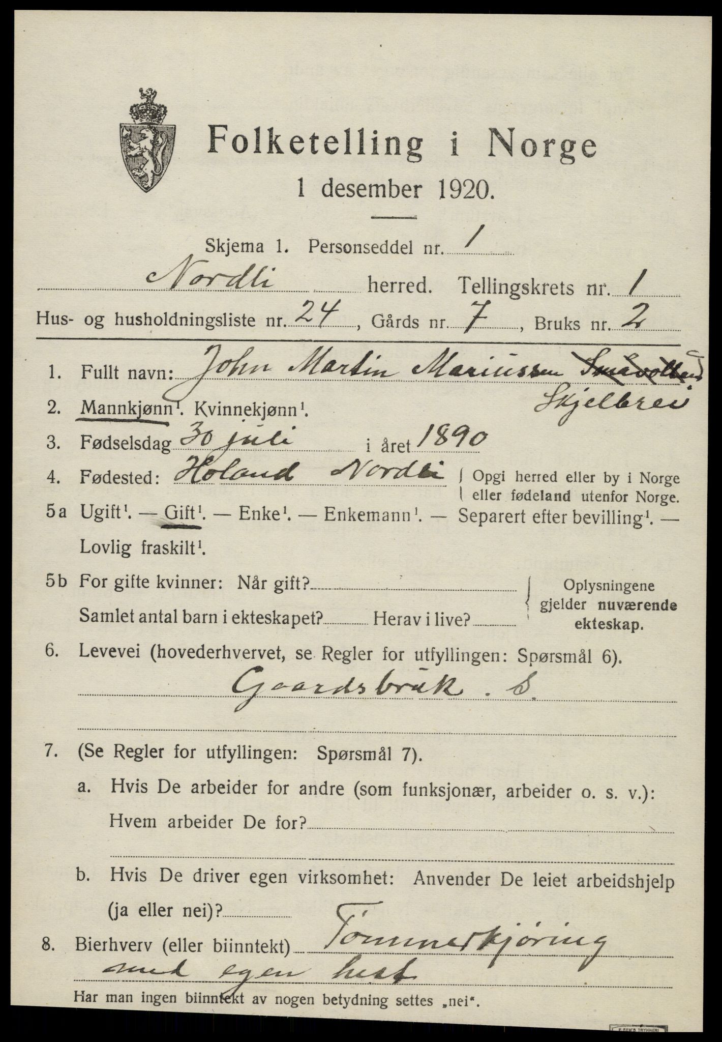 SAT, 1920 census for Nordli, 1920, p. 701