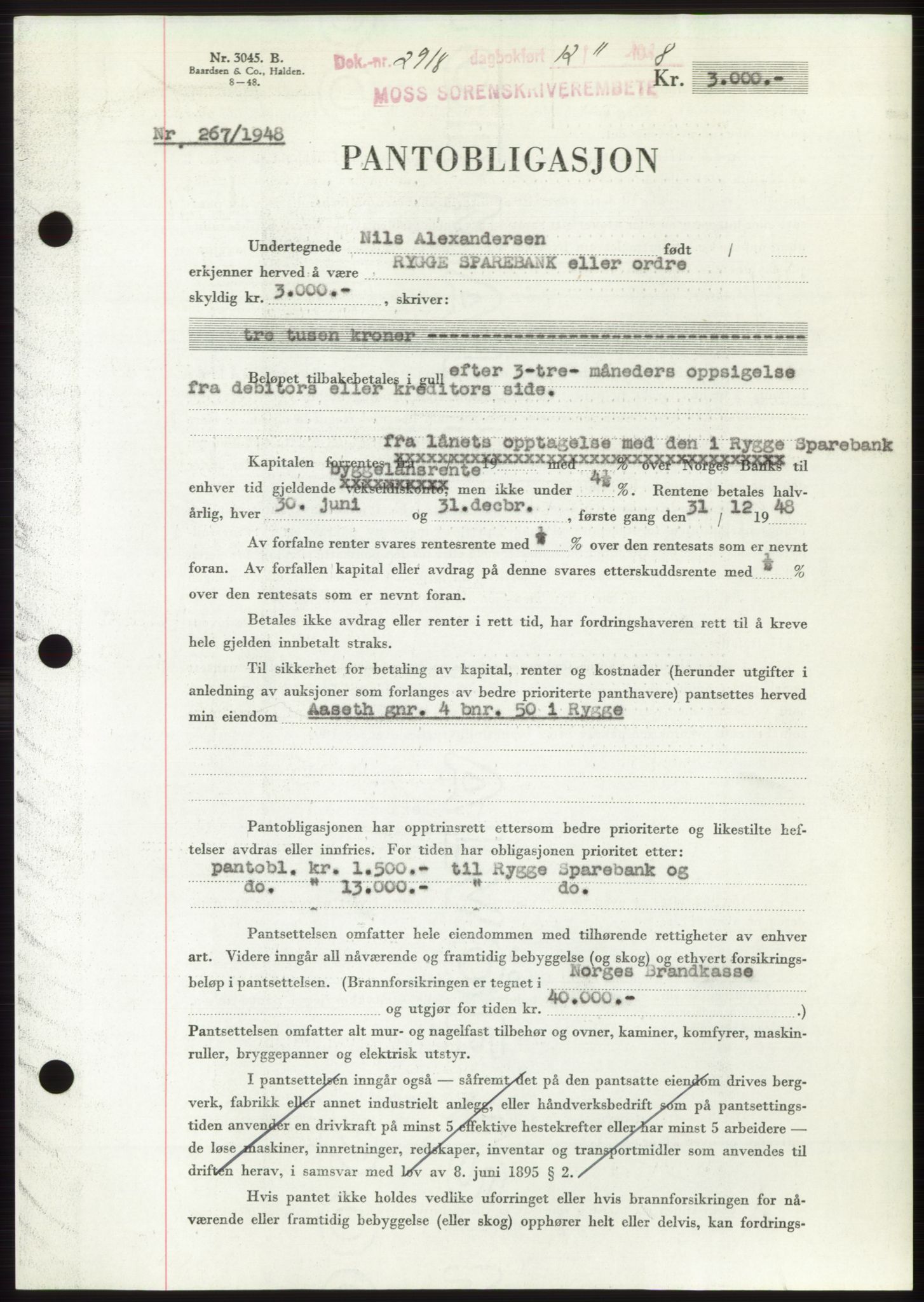 Moss sorenskriveri, AV/SAO-A-10168: Mortgage book no. B20, 1948-1948, Diary no: : 2918/1948