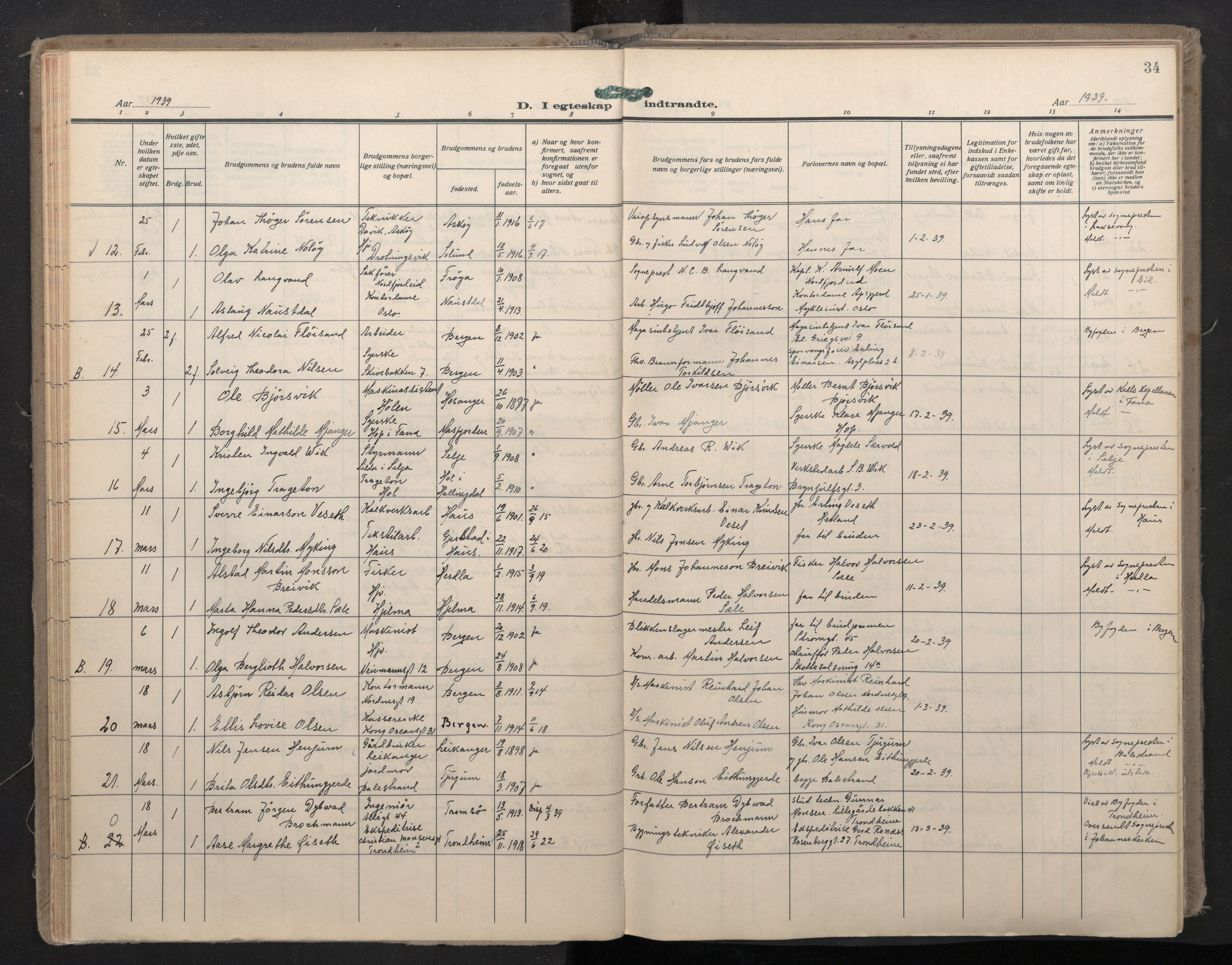 Domkirken sokneprestembete, SAB/A-74801/H/Haa: Parish register (official) no. D 7, 1937-1950, p. 33b-34a