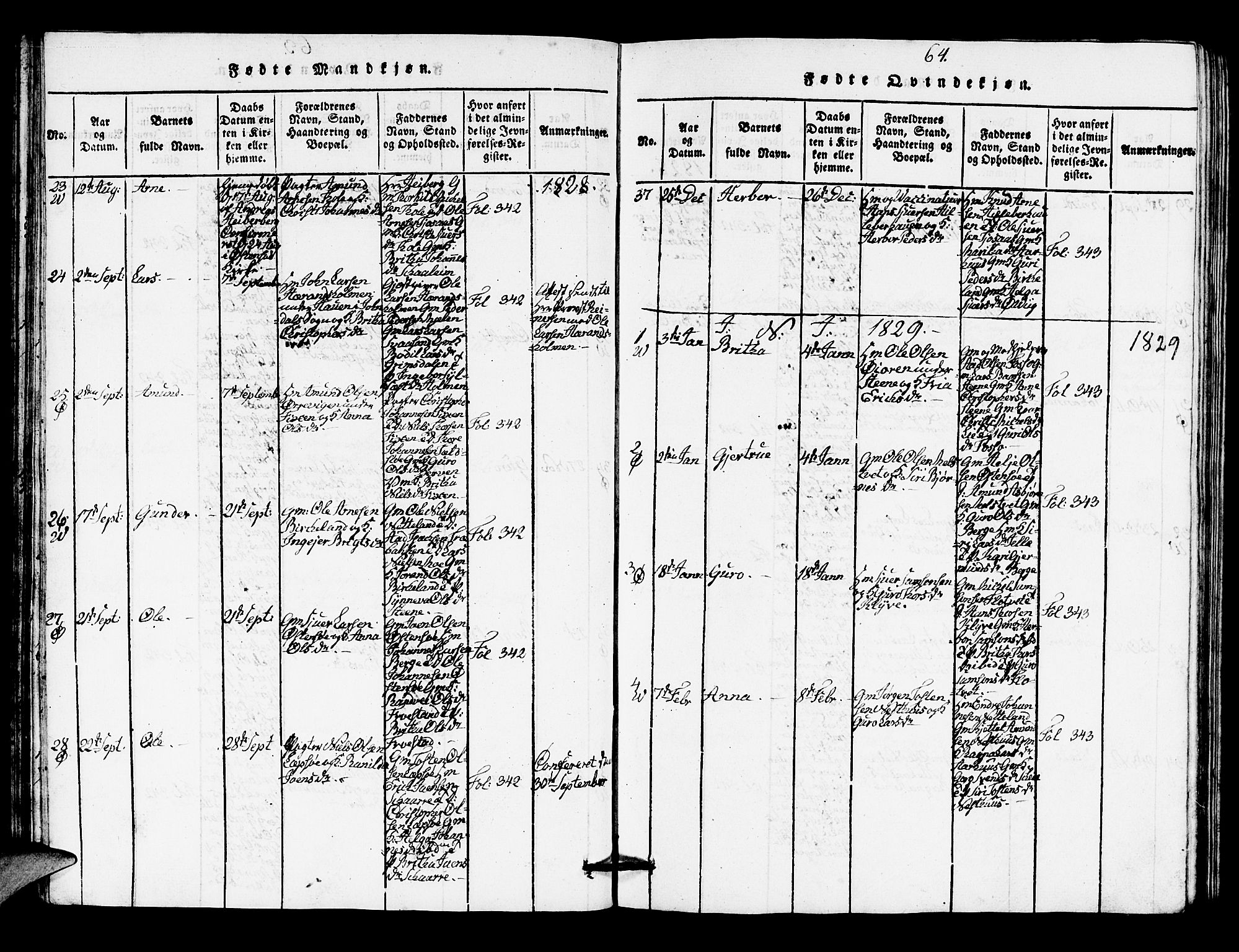 Kvam sokneprestembete, SAB/A-76201/H/Hab: Parish register (copy) no. A 1, 1818-1832, p. 64