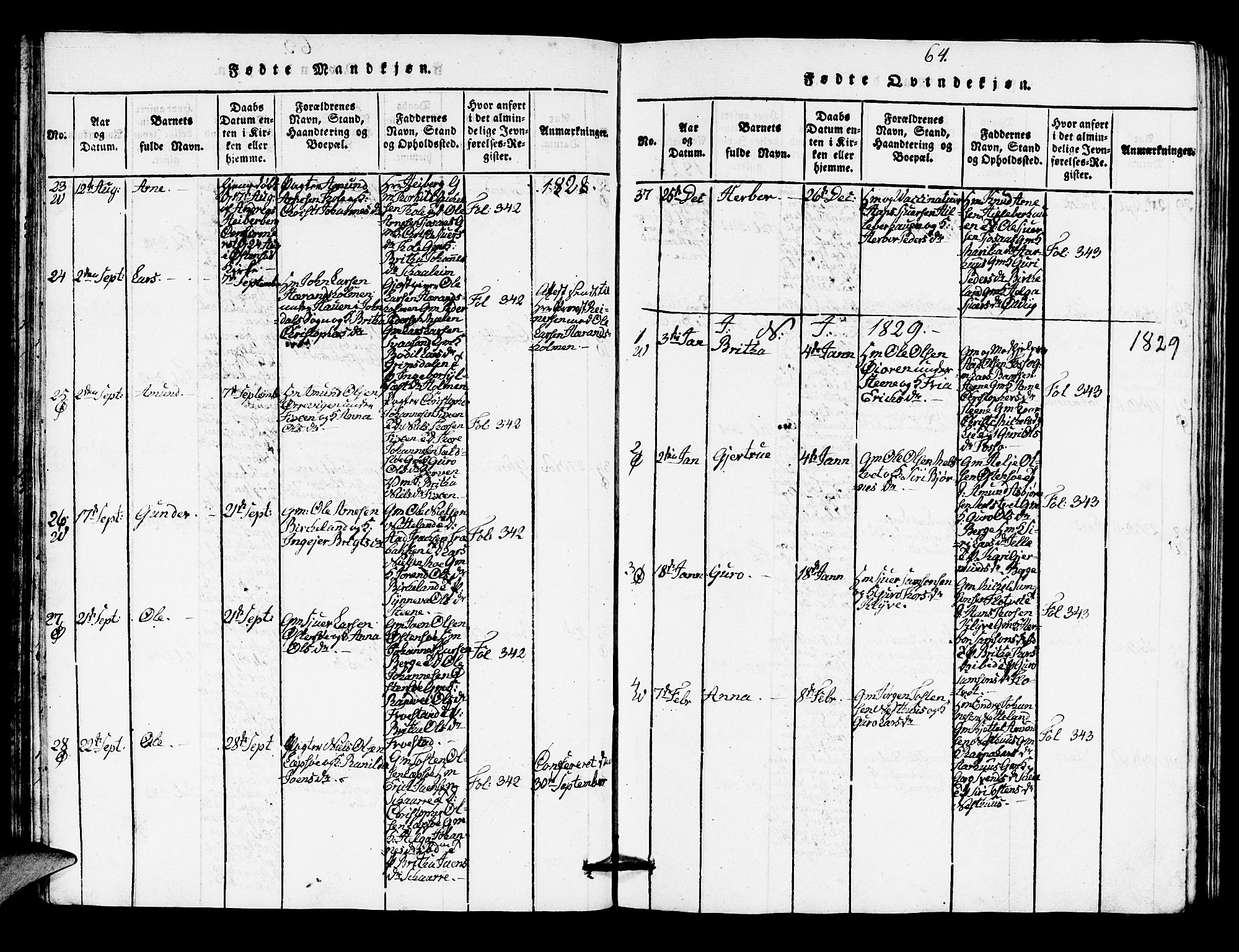 Kvam sokneprestembete, AV/SAB-A-76201/H/Hab: Parish register (copy) no. A 1, 1818-1832, p. 64