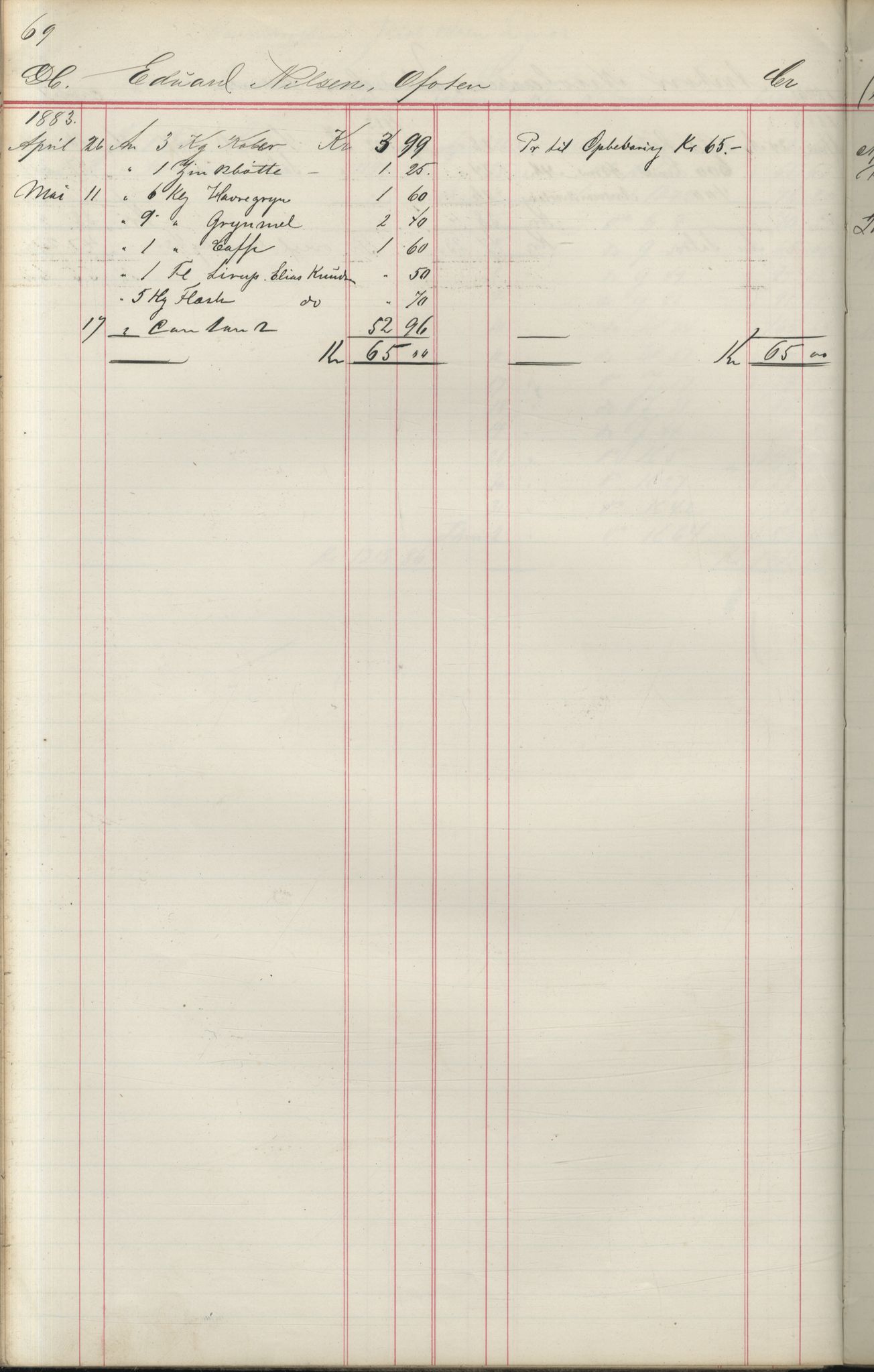 Brodtkorb handel A/S, VAMU/A-0001/F/Fa/L0004/0001: Kompanibøker. Utensogns / Compagnibog for Udensogns Fiskere No 15. Fra A - H, 1882-1895, p. 69/1