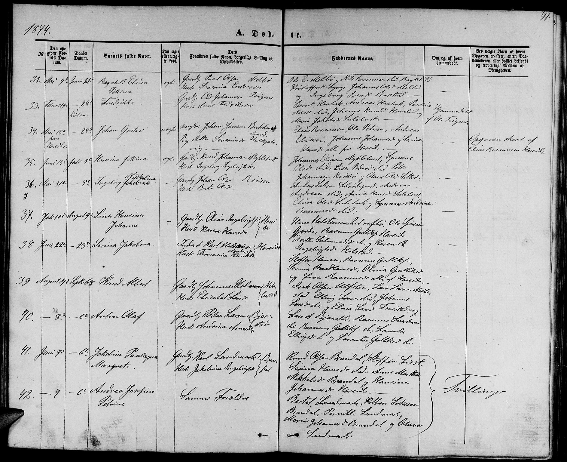 Ministerialprotokoller, klokkerbøker og fødselsregistre - Møre og Romsdal, SAT/A-1454/510/L0124: Parish register (copy) no. 510C01, 1854-1877, p. 91