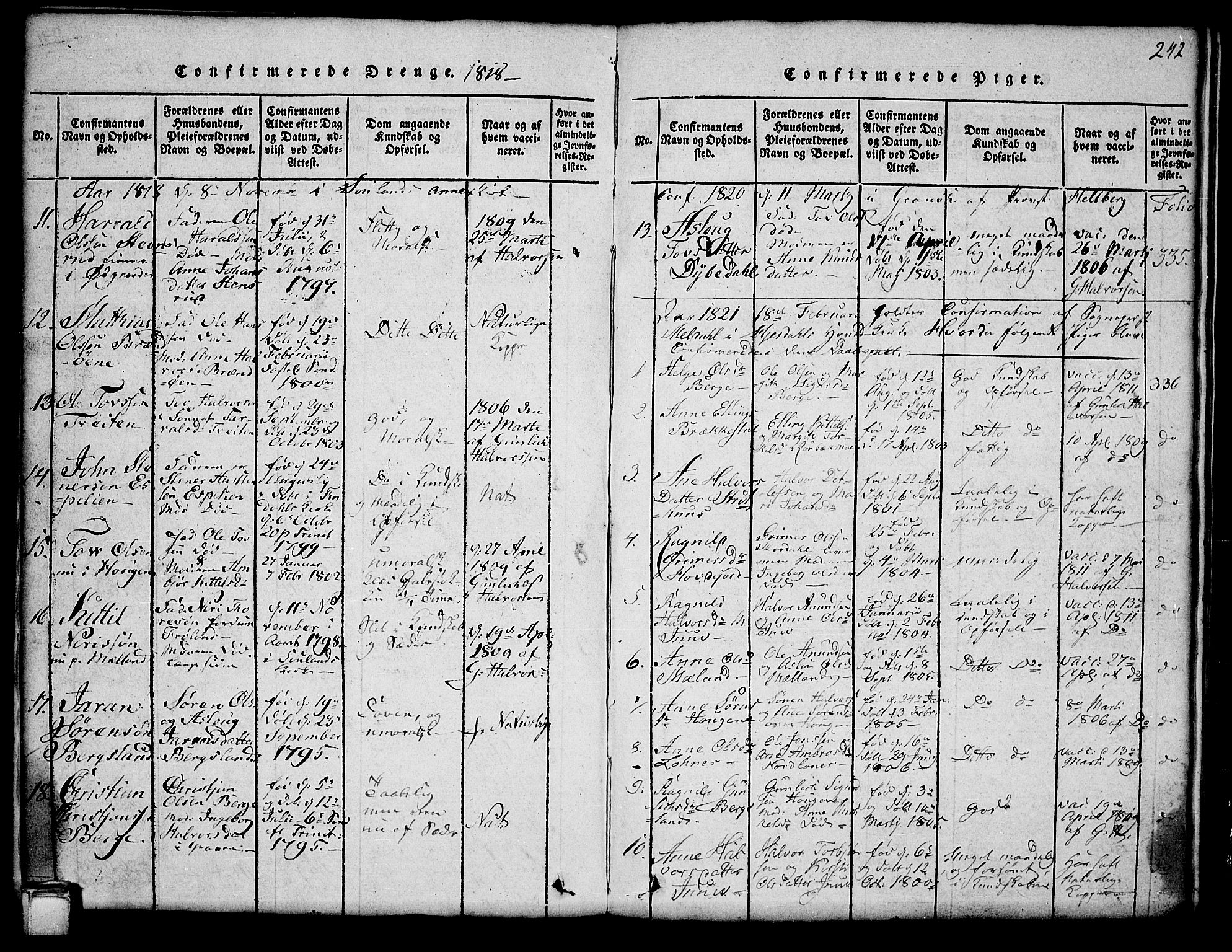 Hjartdal kirkebøker, SAKO/A-270/G/Ga/L0001: Parish register (copy) no. I 1, 1815-1842, p. 242