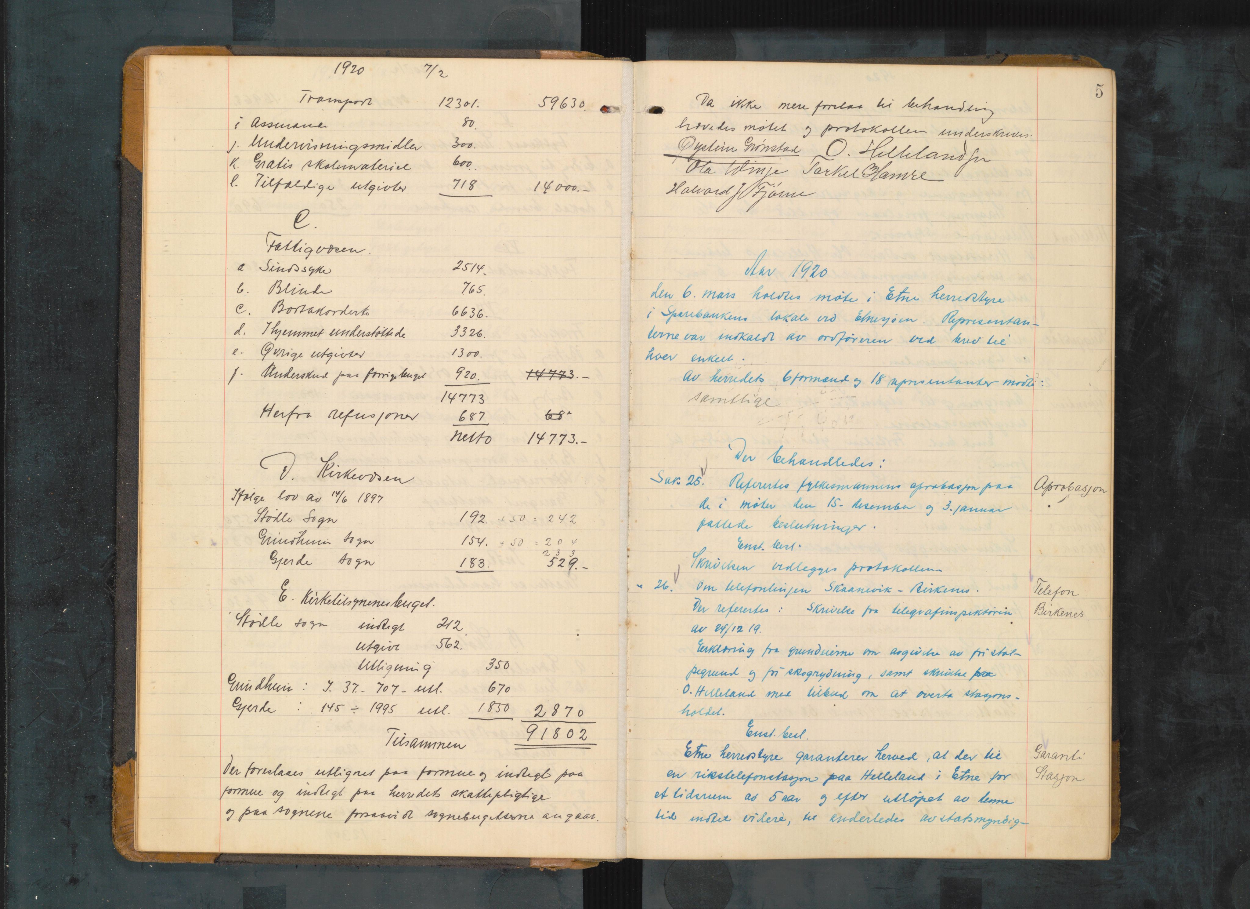 Etne kommune. Formannskapet, IKAH/1211-021/A/Aa/L0006: Møtebok for formannskap og heradsstyre, 1920-1929, p. 5