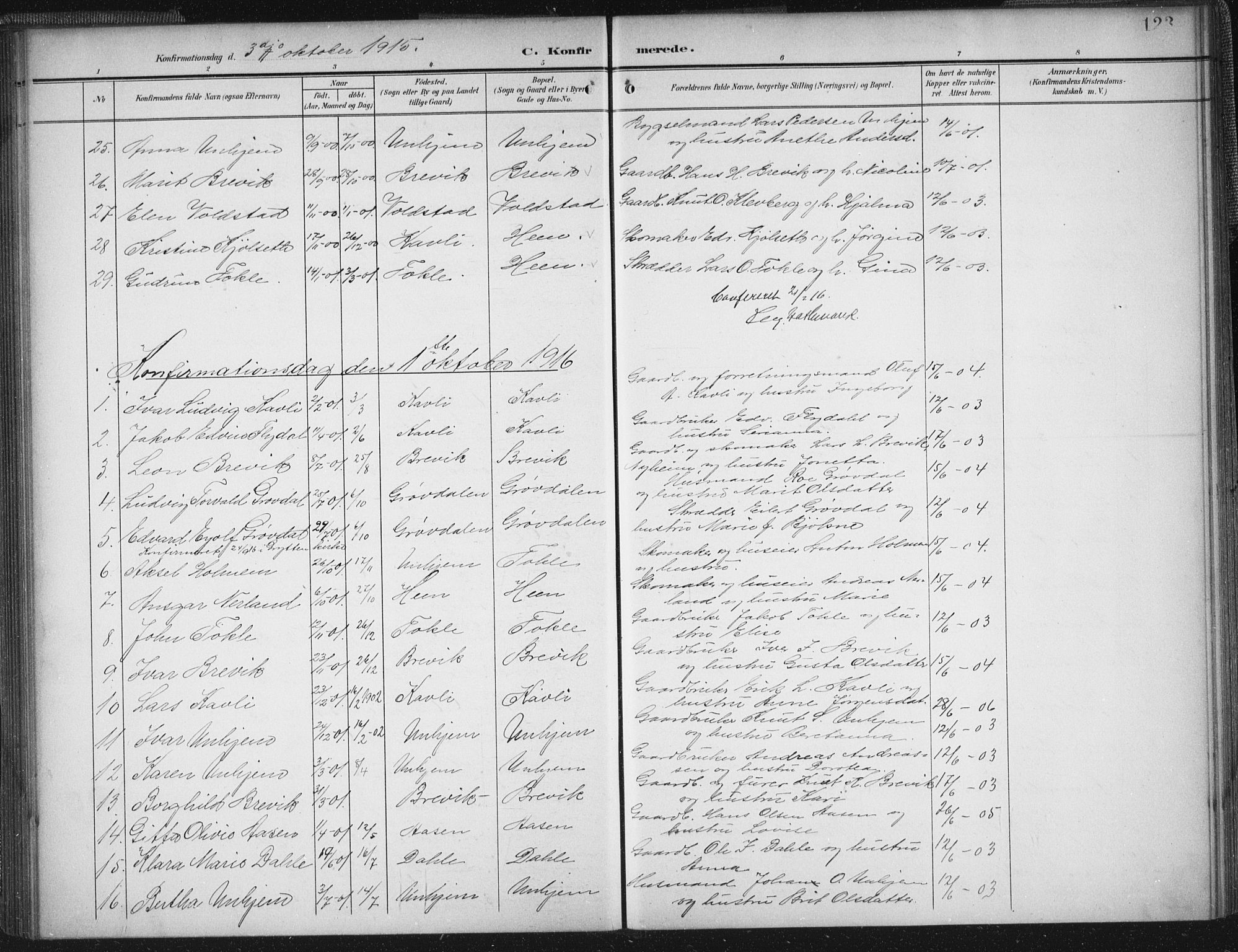 Ministerialprotokoller, klokkerbøker og fødselsregistre - Møre og Romsdal, SAT/A-1454/545/L0589: Parish register (copy) no. 545C03, 1902-1937, p. 123