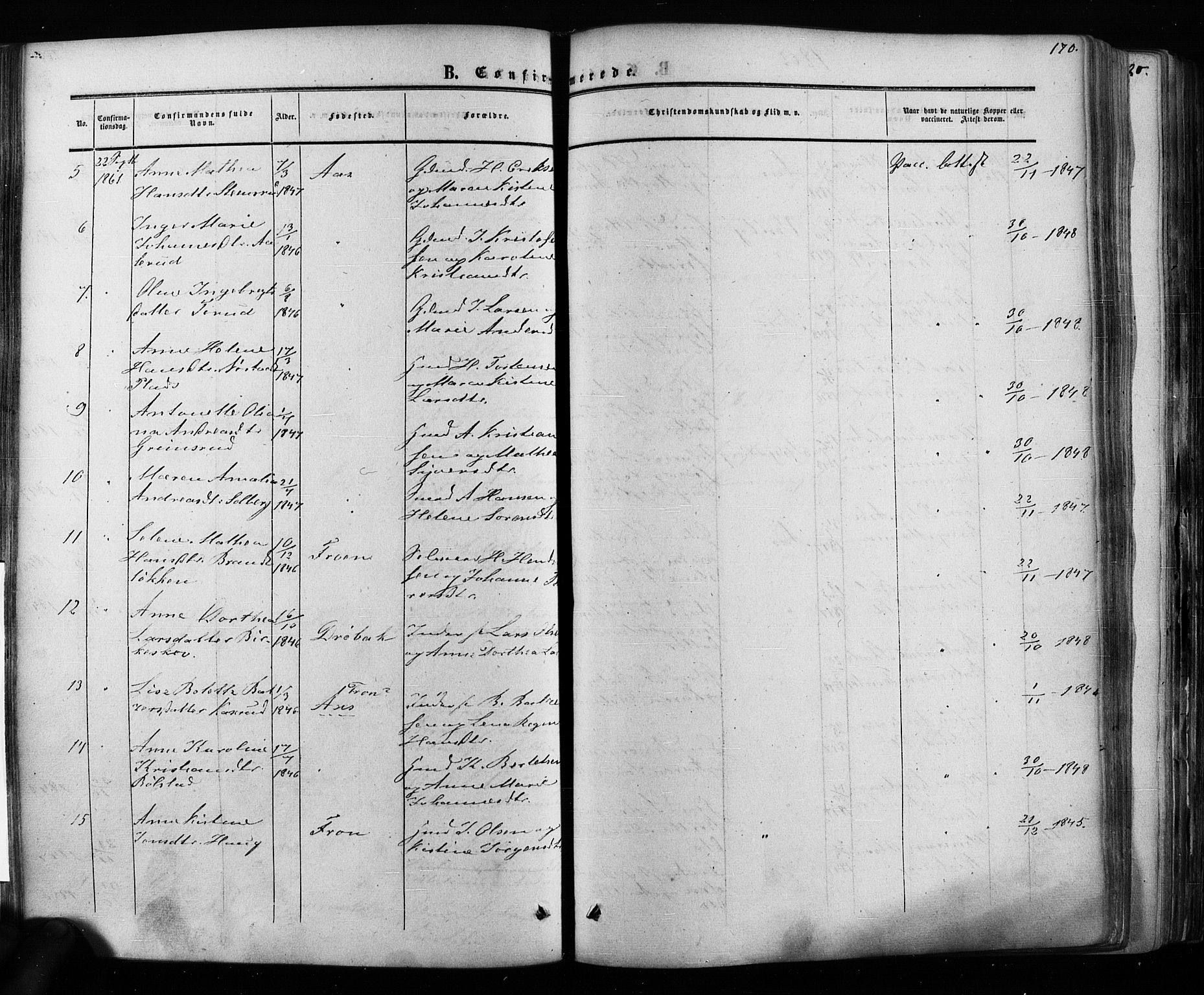 Ås prestekontor Kirkebøker, AV/SAO-A-10894/F/Fa/L0007: Parish register (official) no. I 7, 1854-1870, p. 170