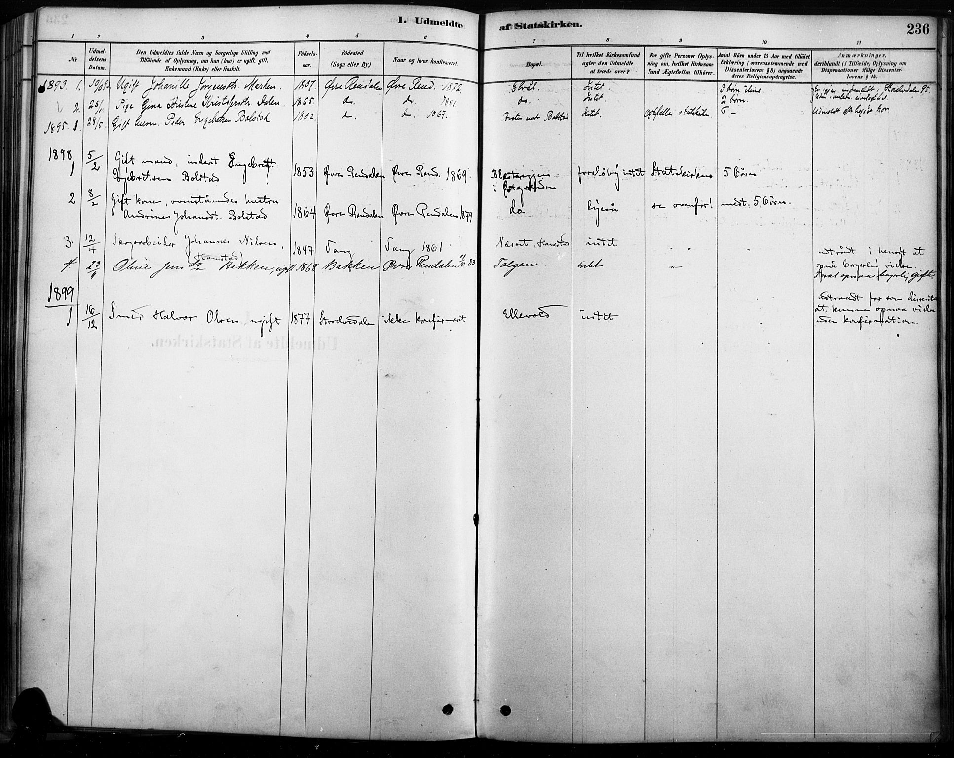Rendalen prestekontor, SAH/PREST-054/H/Ha/Haa/L0009: Parish register (official) no. 9, 1878-1901, p. 236