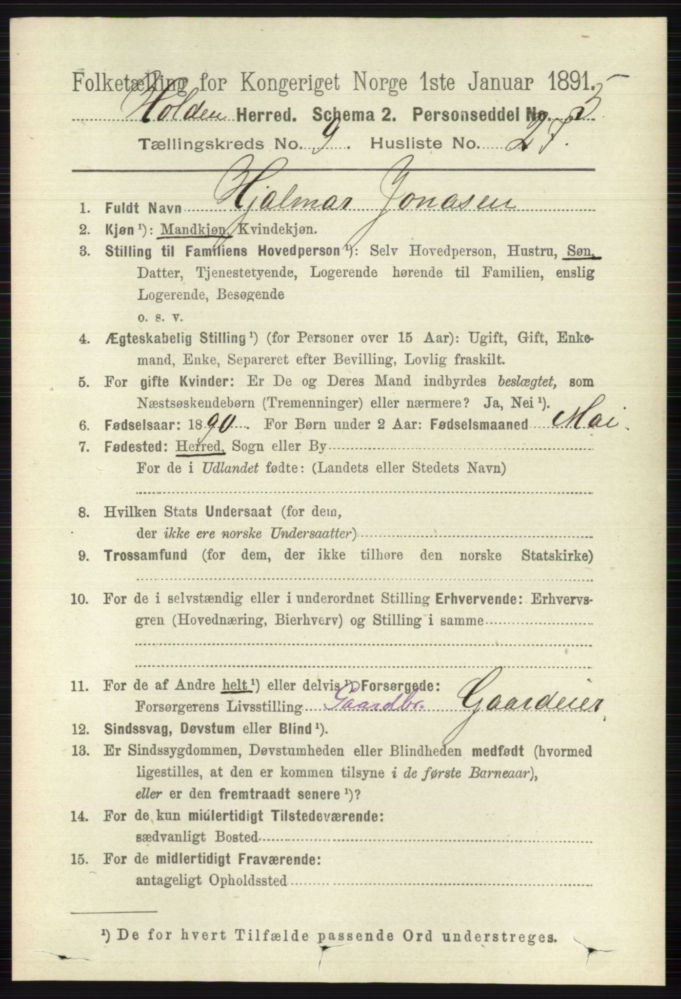 RA, 1891 census for 0819 Holla, 1891, p. 4211