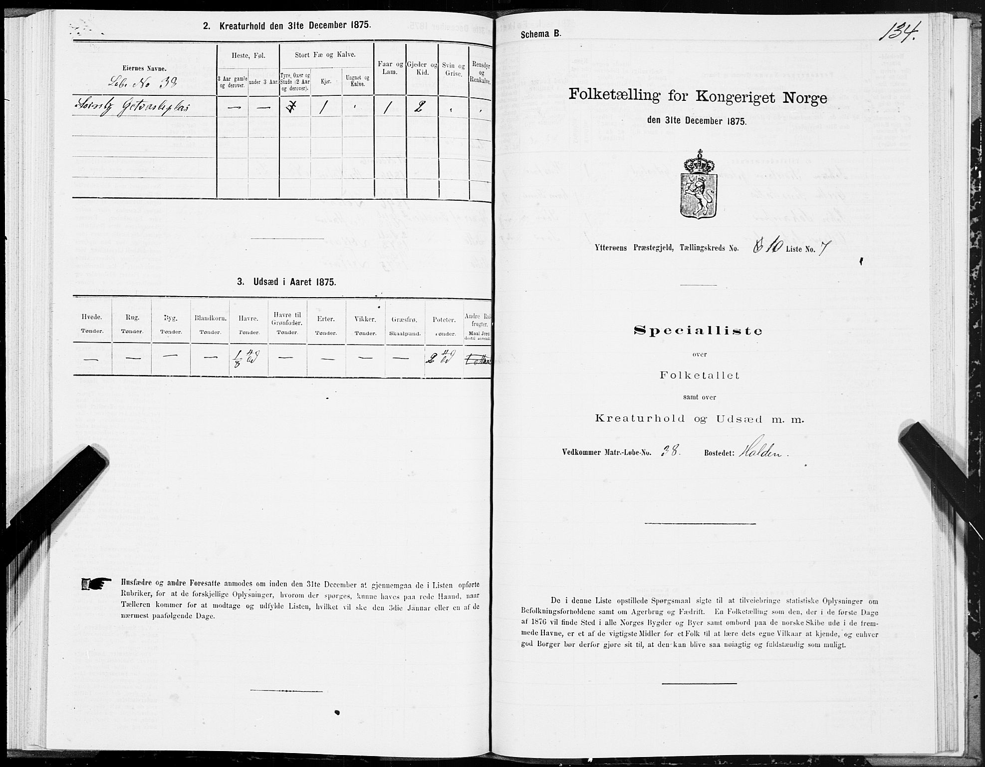 SAT, 1875 census for 1722P Ytterøy, 1875, p. 5134