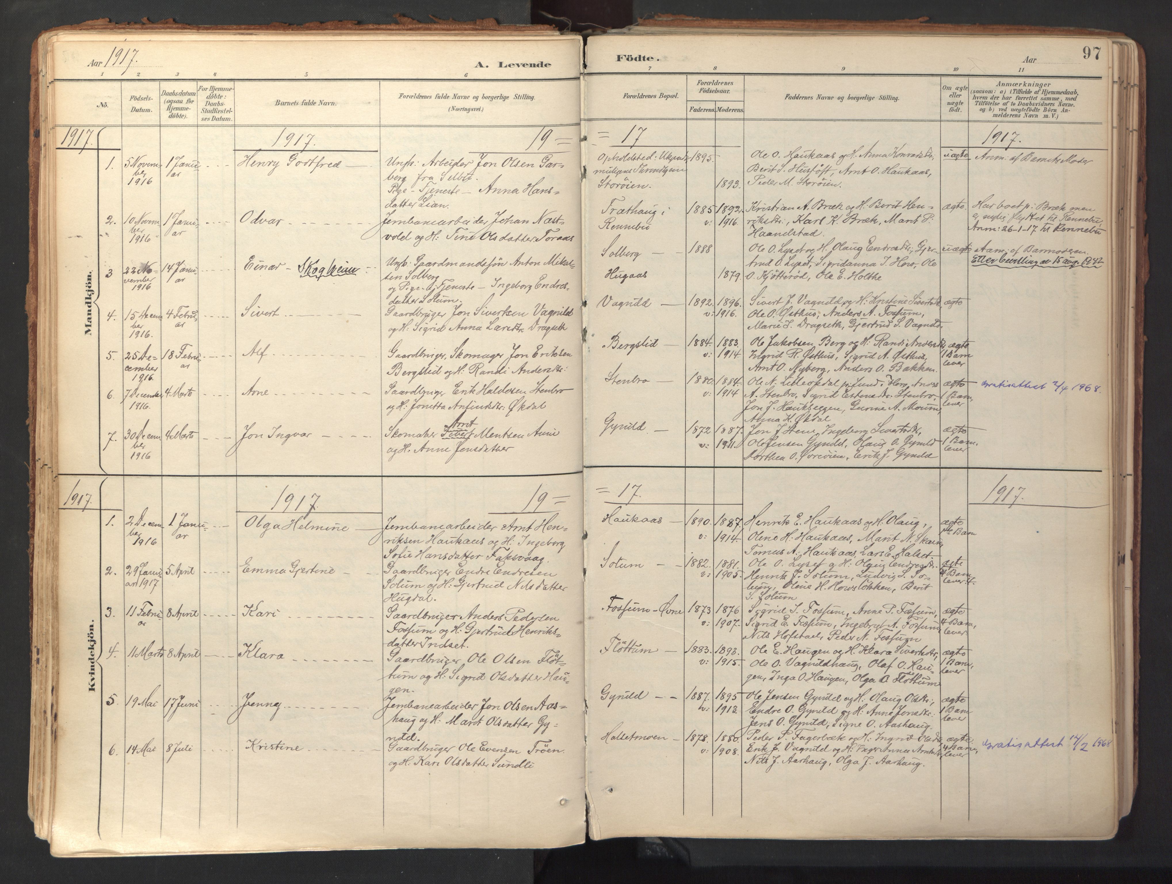 Ministerialprotokoller, klokkerbøker og fødselsregistre - Sør-Trøndelag, SAT/A-1456/689/L1041: Parish register (official) no. 689A06, 1891-1923, p. 97