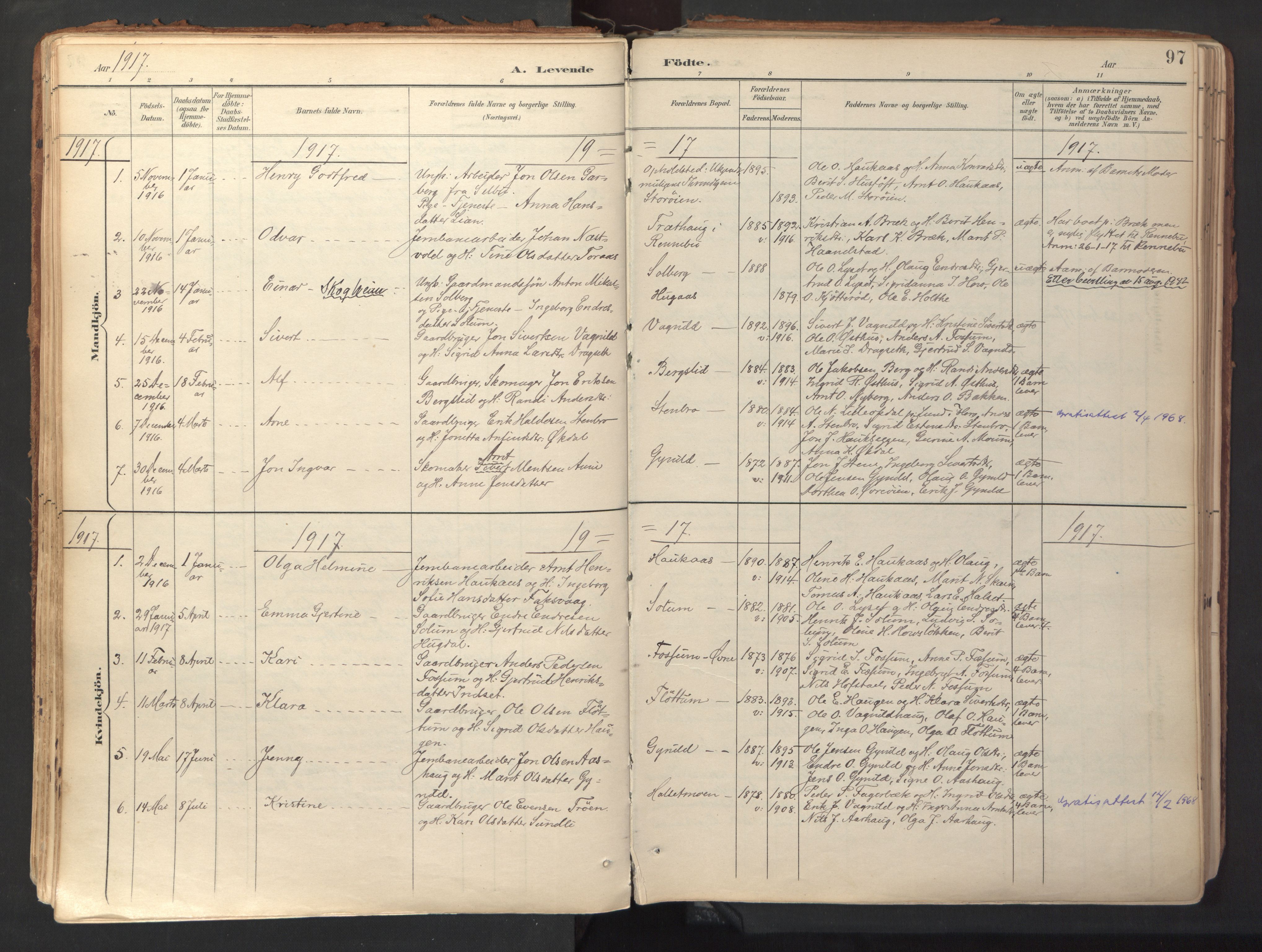 Ministerialprotokoller, klokkerbøker og fødselsregistre - Sør-Trøndelag, AV/SAT-A-1456/689/L1041: Parish register (official) no. 689A06, 1891-1923, p. 97