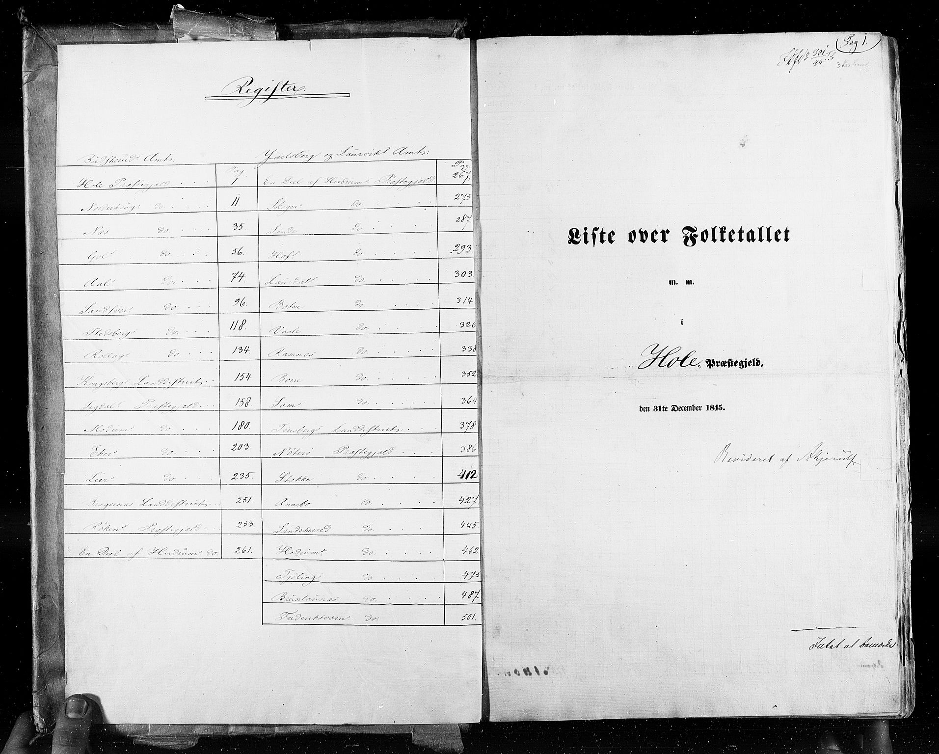 RA, Census 1845, vol. 4: Buskerud amt og Jarlsberg og Larvik amt, 1845, p. 1