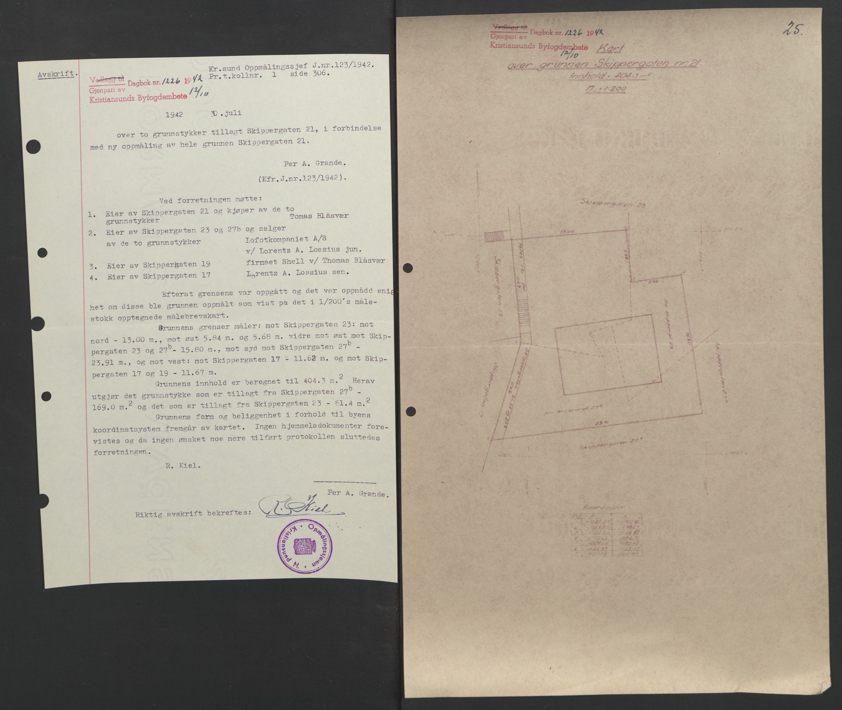 Kristiansund byfogd, AV/SAT-A-4587/A/27: Mortgage book no. 37, 1942-1945, Diary no: : 1226/1942