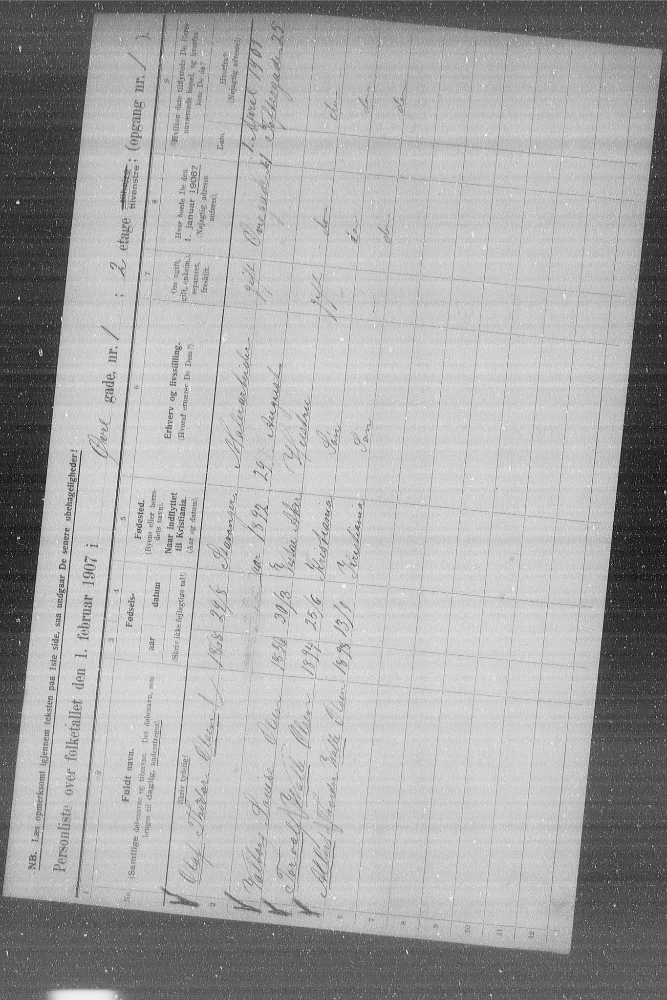 OBA, Municipal Census 1907 for Kristiania, 1907, p. 65808