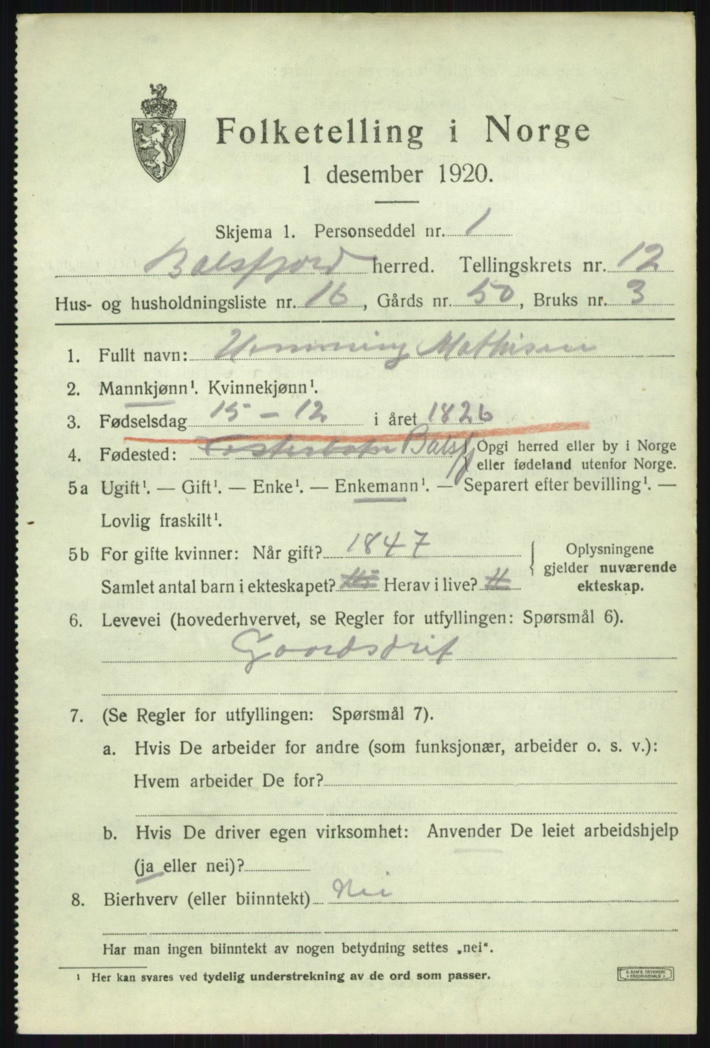SATØ, 1920 census for Balsfjord, 1920, p. 7439