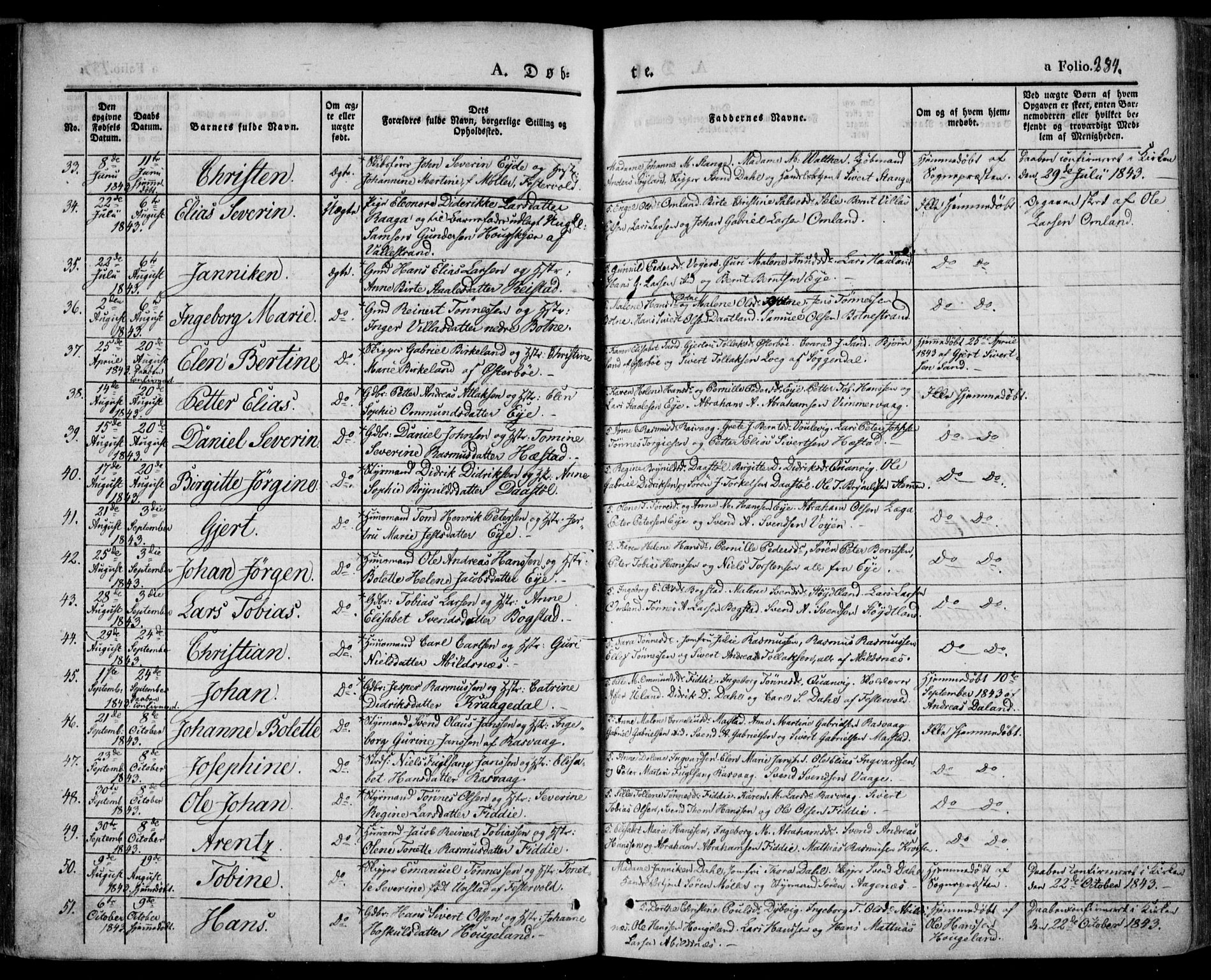 Flekkefjord sokneprestkontor, AV/SAK-1111-0012/F/Fa/Fac/L0004: Parish register (official) no. A 4, 1841-1849, p. 284