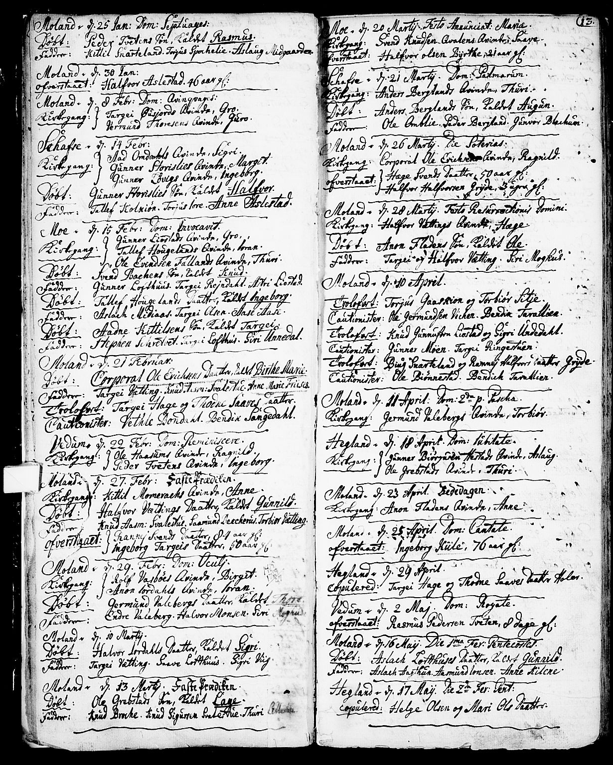 Fyresdal kirkebøker, SAKO/A-263/F/Fa/L0001: Parish register (official) no. I 1, 1724-1748, p. 13