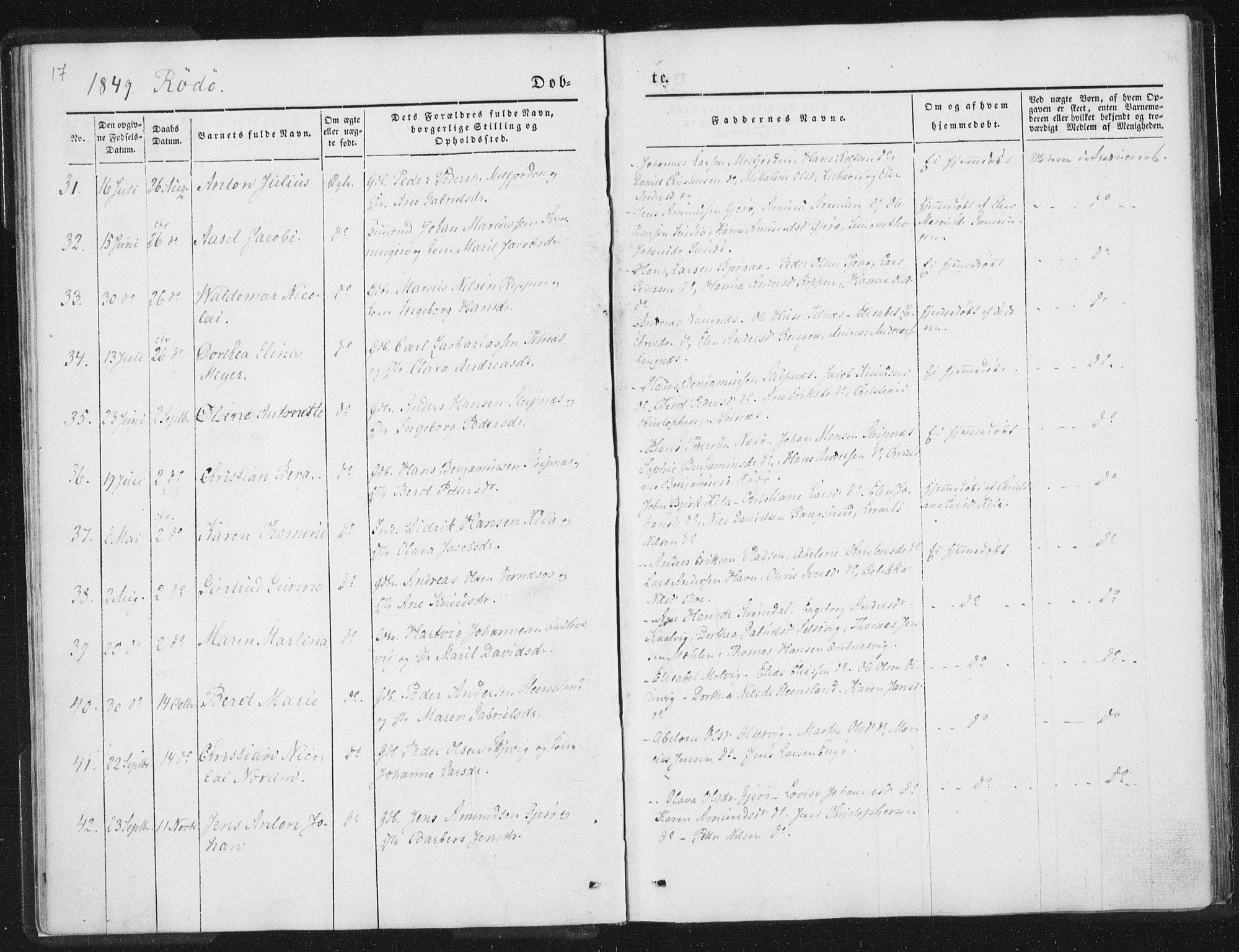 Ministerialprotokoller, klokkerbøker og fødselsregistre - Nordland, AV/SAT-A-1459/841/L0602: Parish register (official) no. 841A08 /1, 1845-1859, p. 17