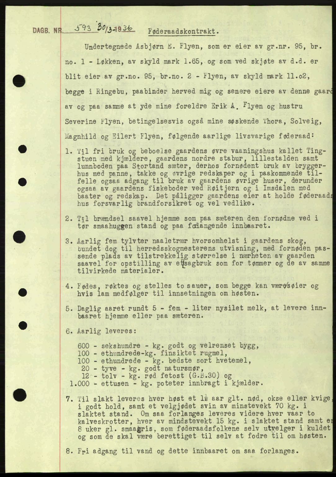 Sør-Gudbrandsdal tingrett, SAH/TING-004/H/Hb/Hbe/L0001: Mortgage book no. B1, 1936-1939, Diary no: : 593/1936