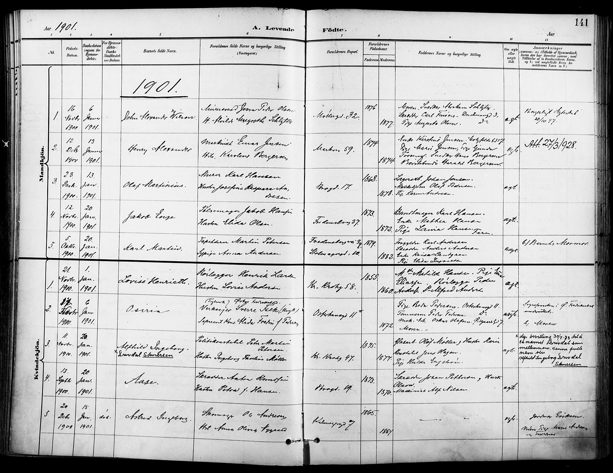 Jakob prestekontor Kirkebøker, SAO/A-10850/F/Fa/L0005: Parish register (official) no. 5, 1896-1903, p. 141
