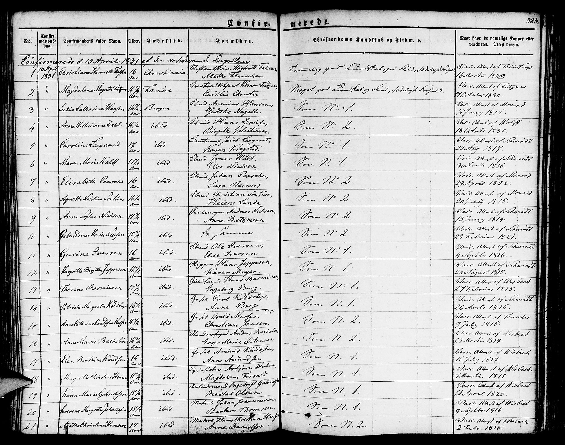 Nykirken Sokneprestembete, AV/SAB-A-77101/H/Haa/L0012: Parish register (official) no. A 12, 1821-1844, p. 383