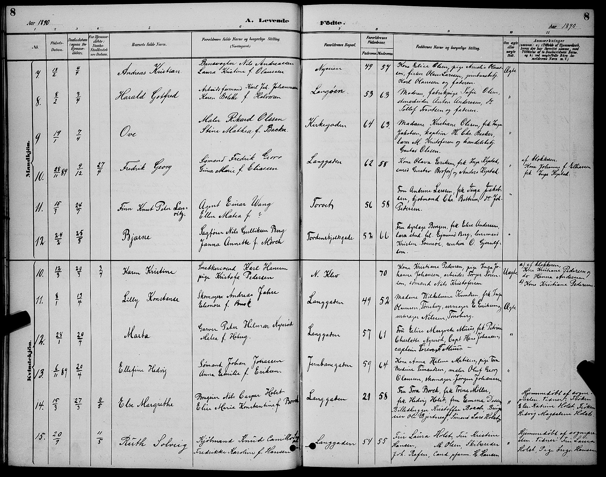 Holmestrand kirkebøker, SAKO/A-346/G/Ga/L0005: Parish register (copy) no. 5, 1889-1901, p. 8