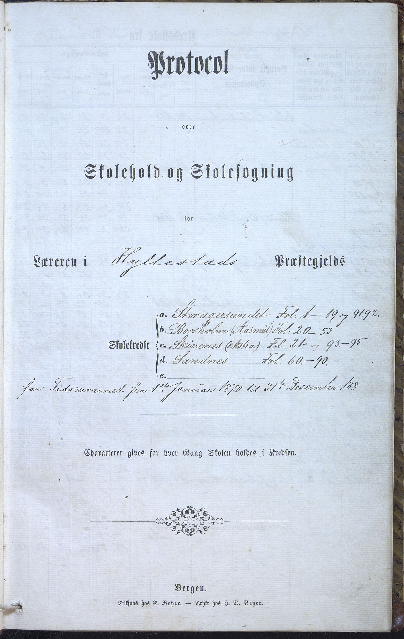 Hyllestad kommune. Storåker skule, VLFK/K-14130.520.06/542/L0001: karakterprotokoll for Storaker, Borsholm, Skivenes og Krakken, Aasmul, Skivenes og Sandnes, 1870-1888