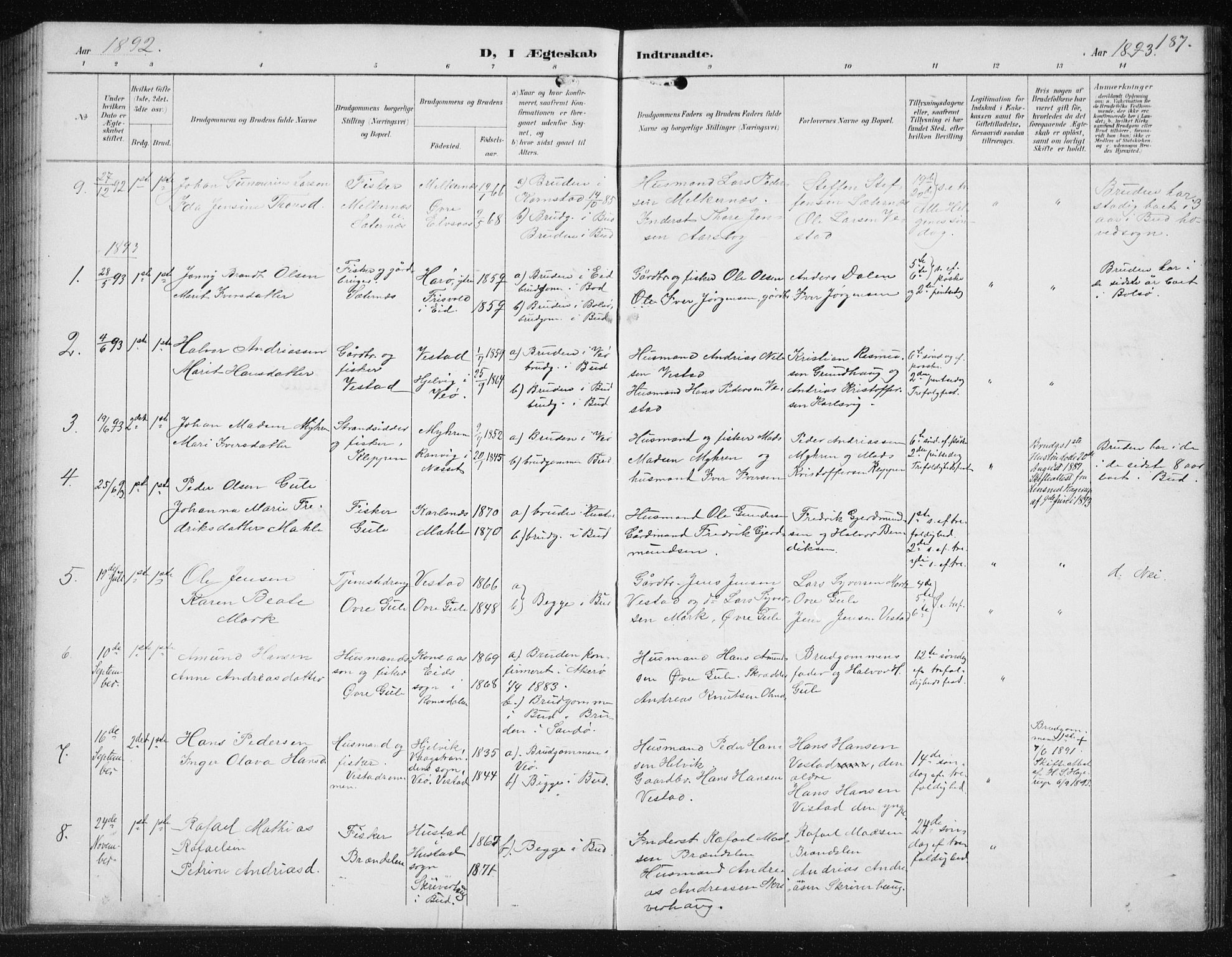 Ministerialprotokoller, klokkerbøker og fødselsregistre - Møre og Romsdal, AV/SAT-A-1454/566/L0773: Parish register (copy) no. 566C02, 1892-1909, p. 187