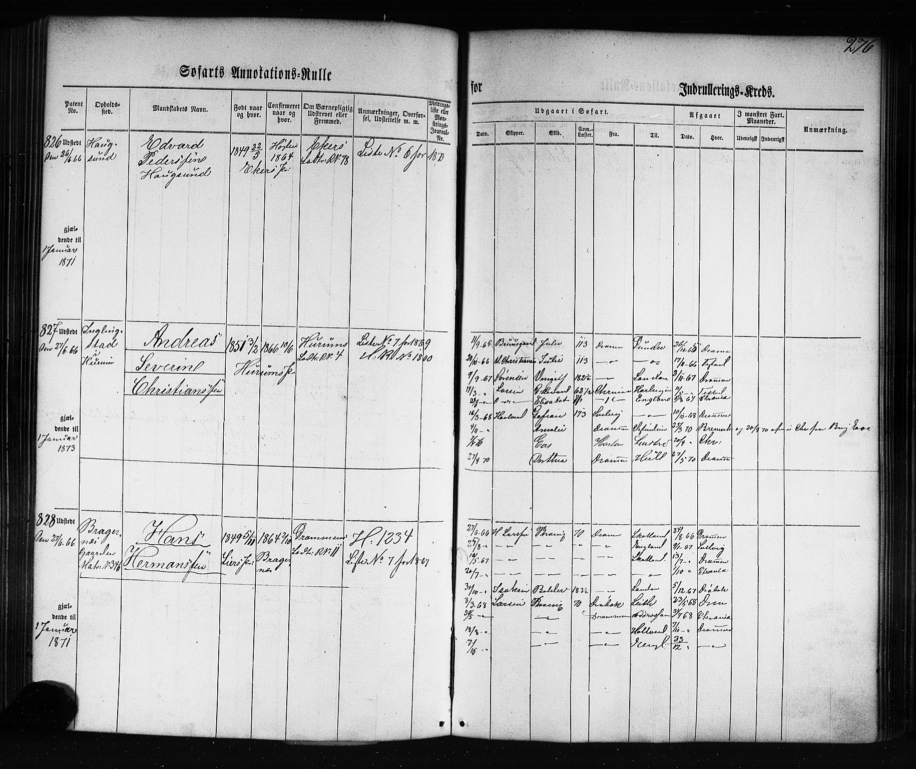 Drammen innrulleringsdistrikt, AV/SAKO-A-781/F/Fb/L0002: Annotasjonsrulle, 1860-1868, p. 288