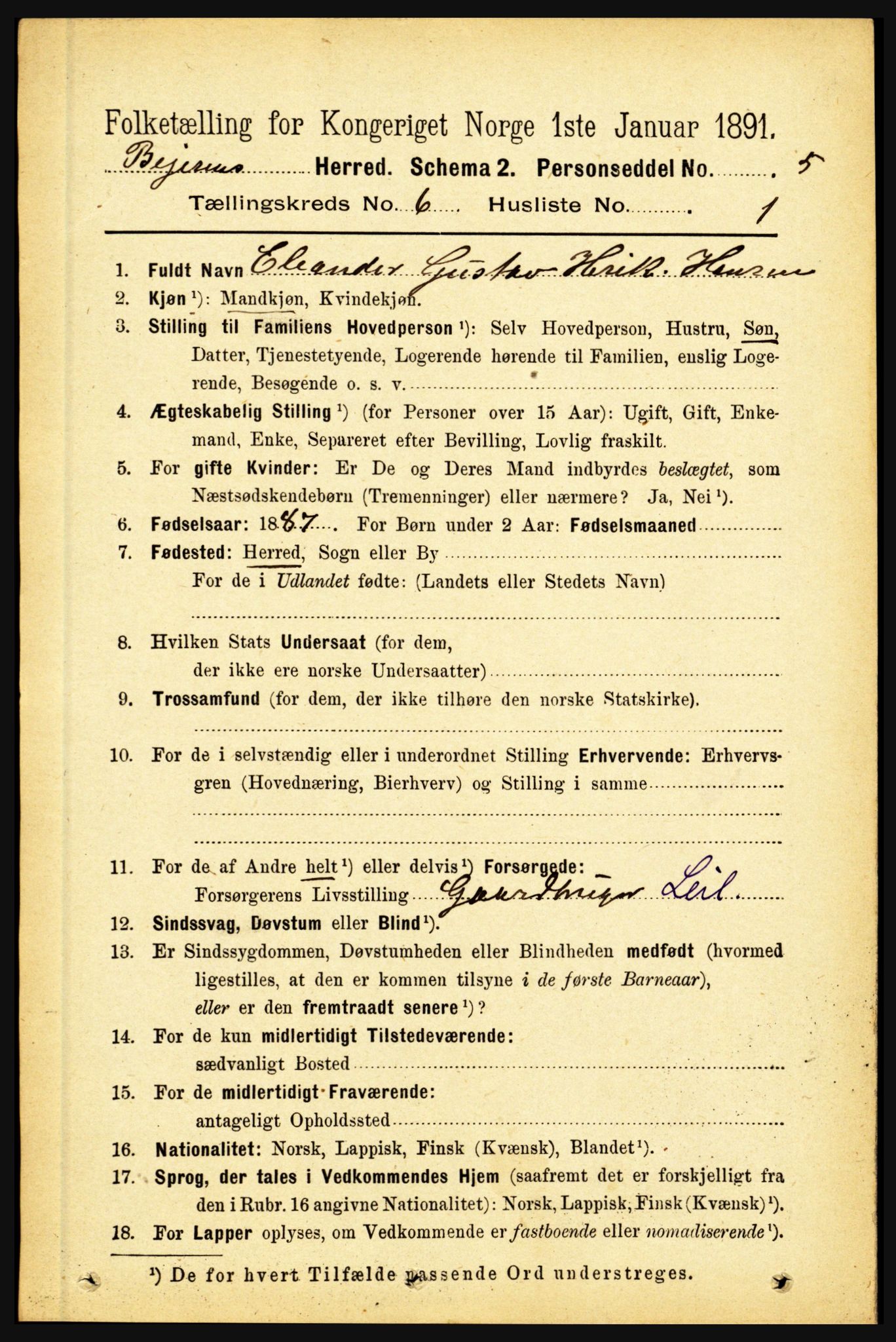 RA, 1891 census for 1839 Beiarn, 1891, p. 1885