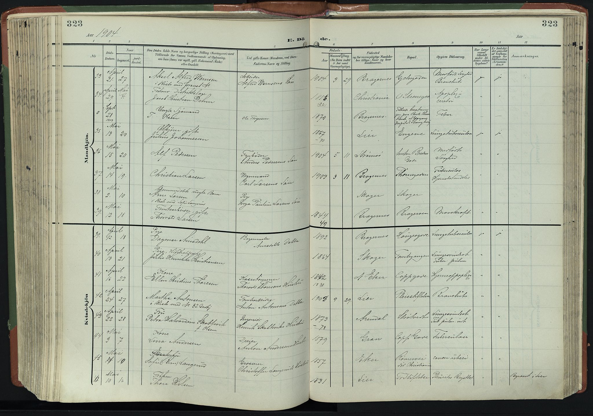 Bragernes kirkebøker, AV/SAKO-A-6/F/Fb/L0009: Parish register (official) no. II 9, 1902-1911, p. 323