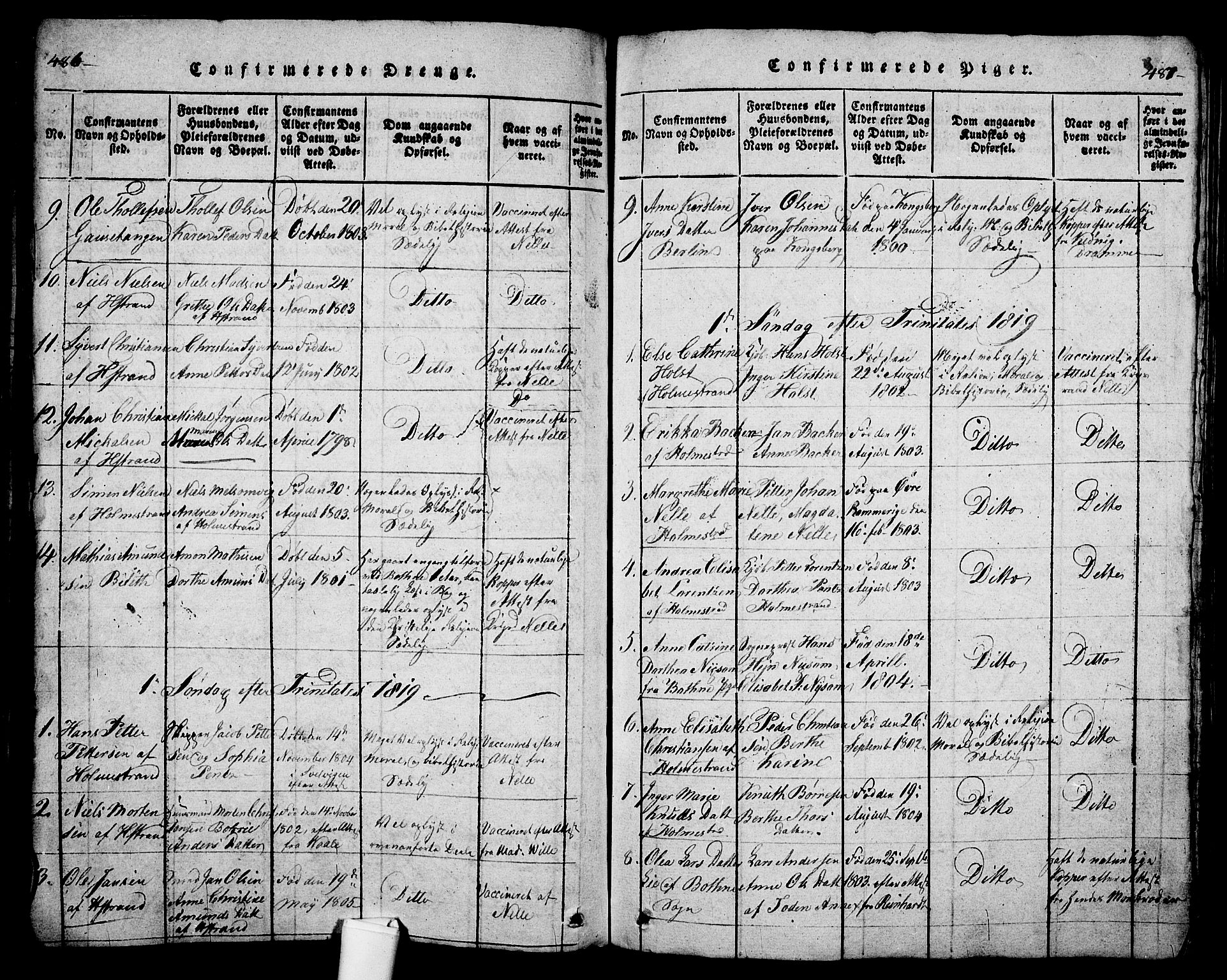 Holmestrand kirkebøker, AV/SAKO-A-346/G/Ga/L0001: Parish register (copy) no. 1, 1814-1848, p. 486-487