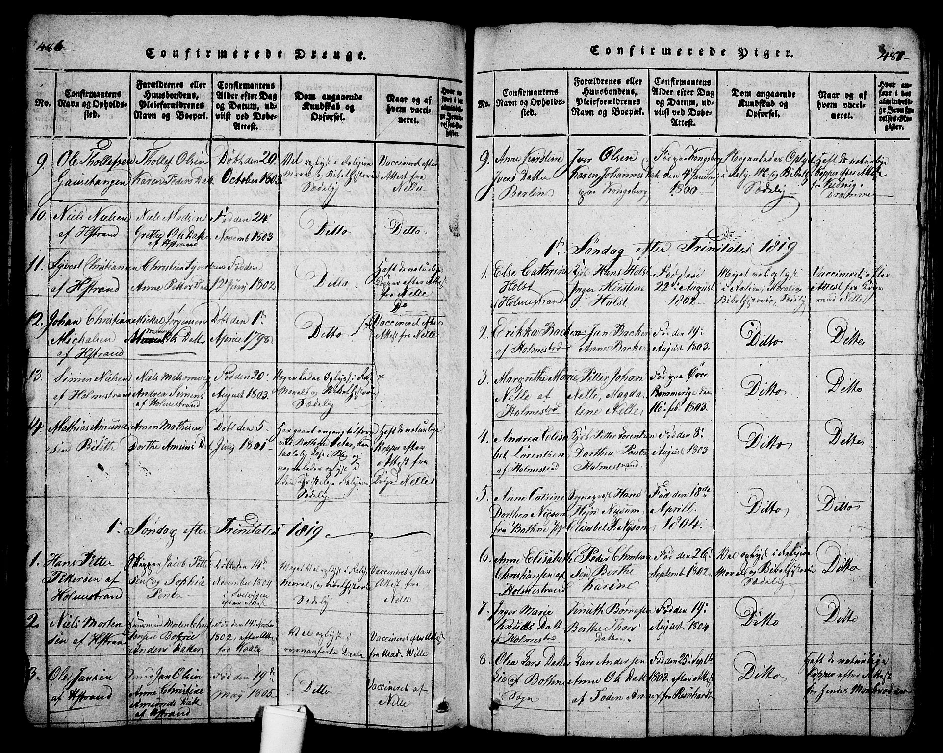 Holmestrand kirkebøker, SAKO/A-346/G/Ga/L0001: Parish register (copy) no. 1, 1814-1848, p. 486-487