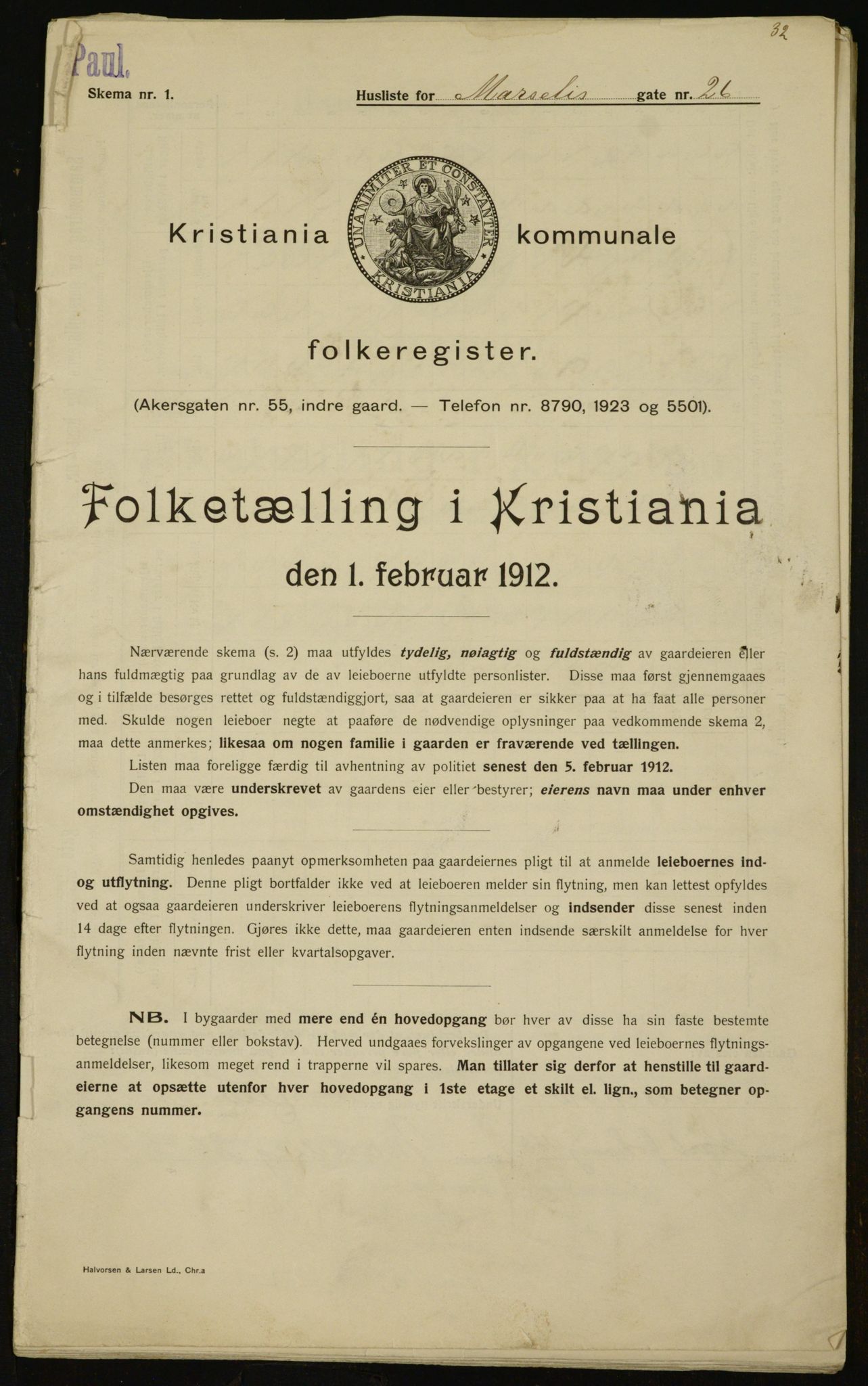 OBA, Municipal Census 1912 for Kristiania, 1912, p. 64857