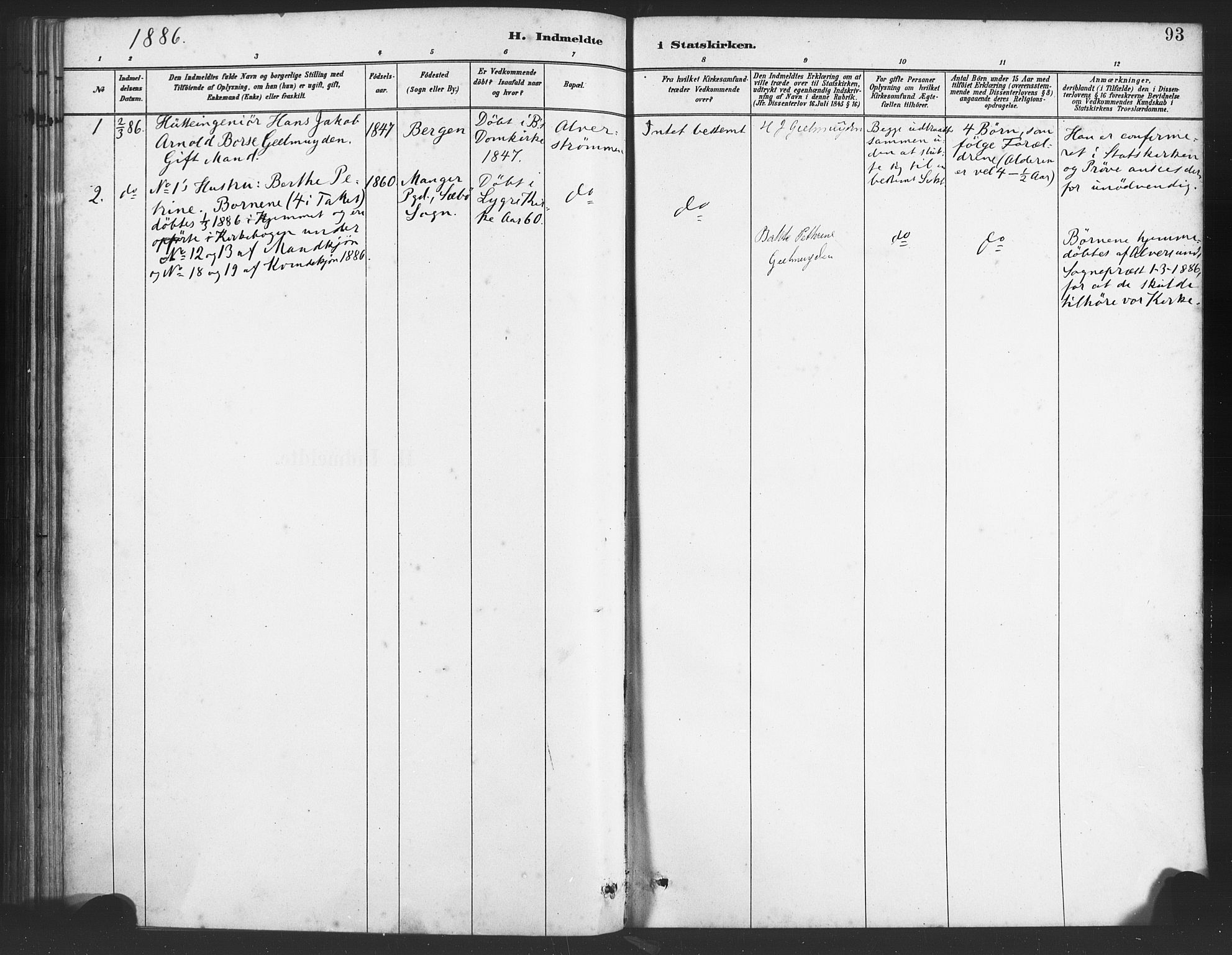 Alversund Sokneprestembete, SAB/A-73901/H/Ha/Haa/Haaa/L0001: Parish register (official) no. A 1, 1882-1896, p. 93