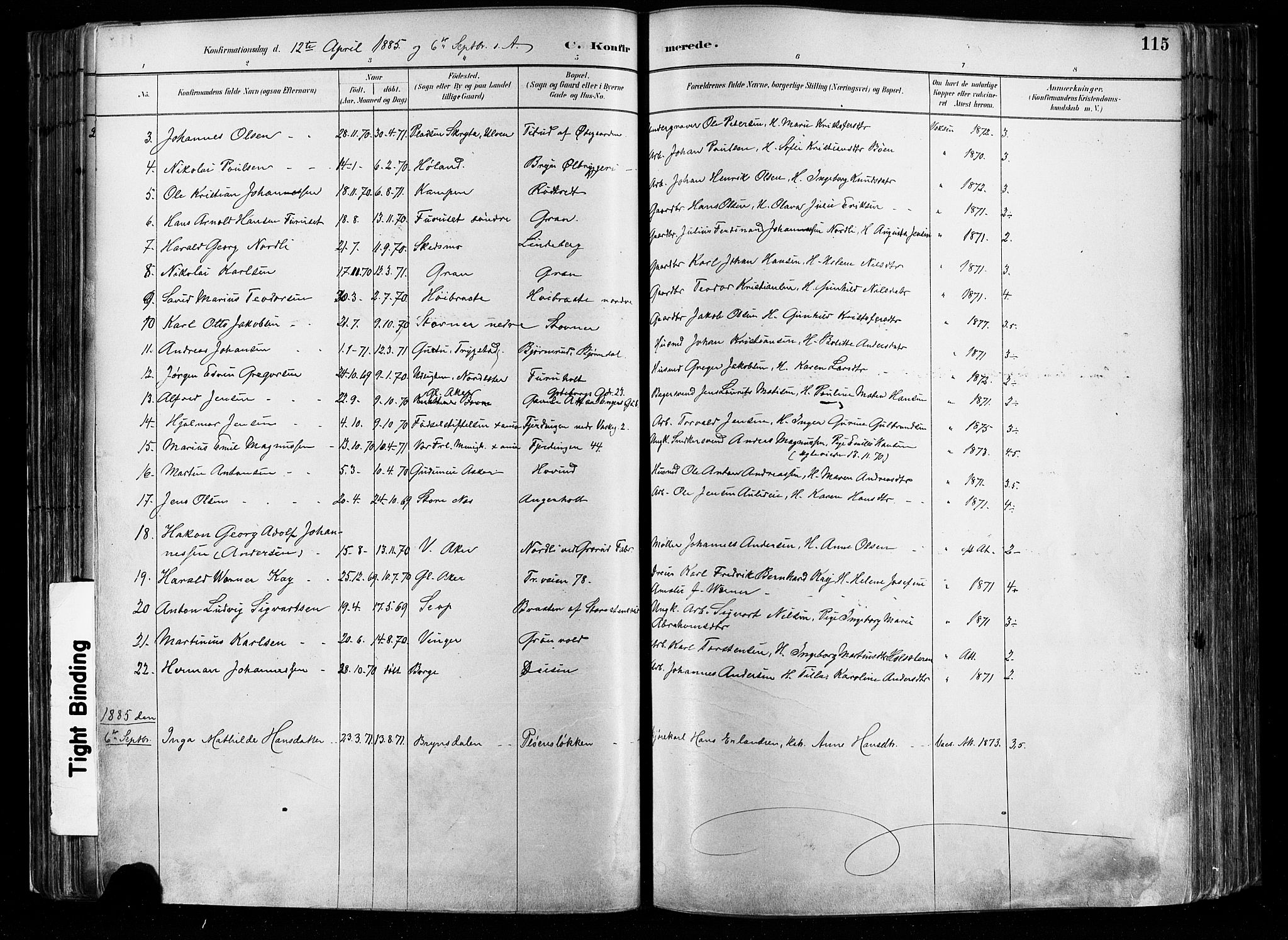 Østre Aker prestekontor Kirkebøker, SAO/A-10840/F/Fa/L0008: Parish register (official) no. I 8, 1883-1894, p. 115