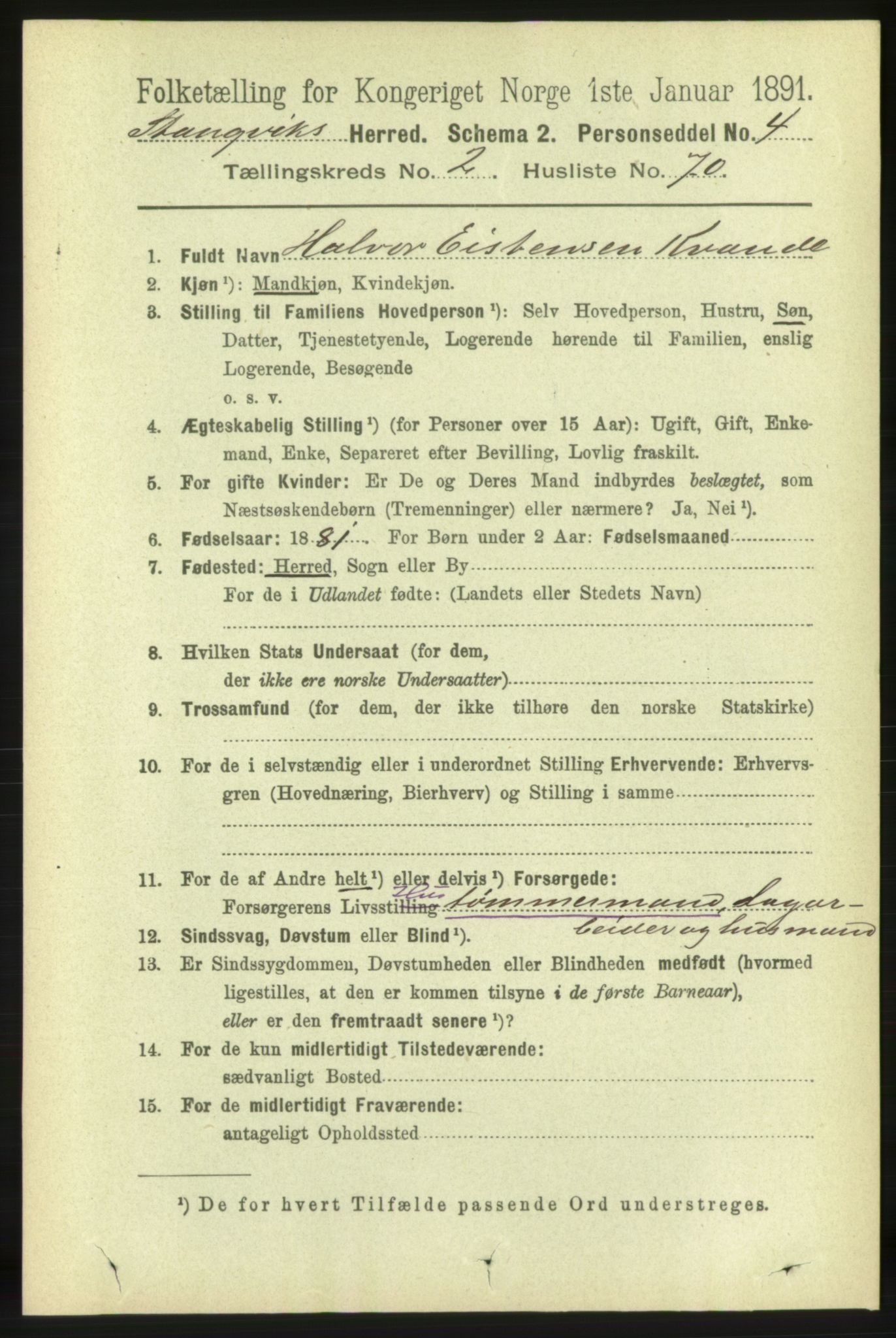 RA, 1891 census for 1564 Stangvik, 1891, p. 1153