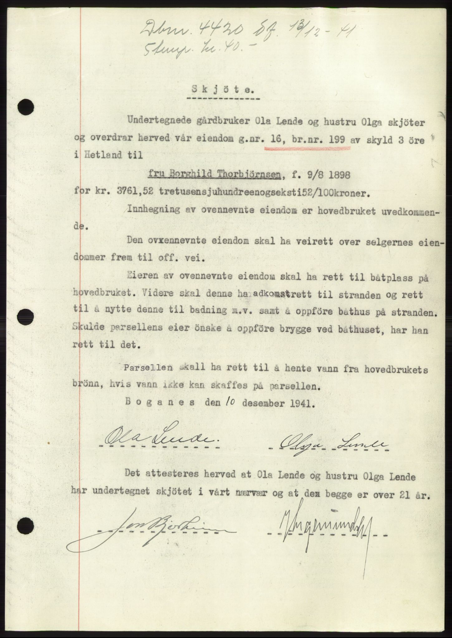 Jæren sorenskriveri, SAST/A-100310/03/G/Gba/L0081: Mortgage book, 1941-1941, Diary no: : 4420/1941