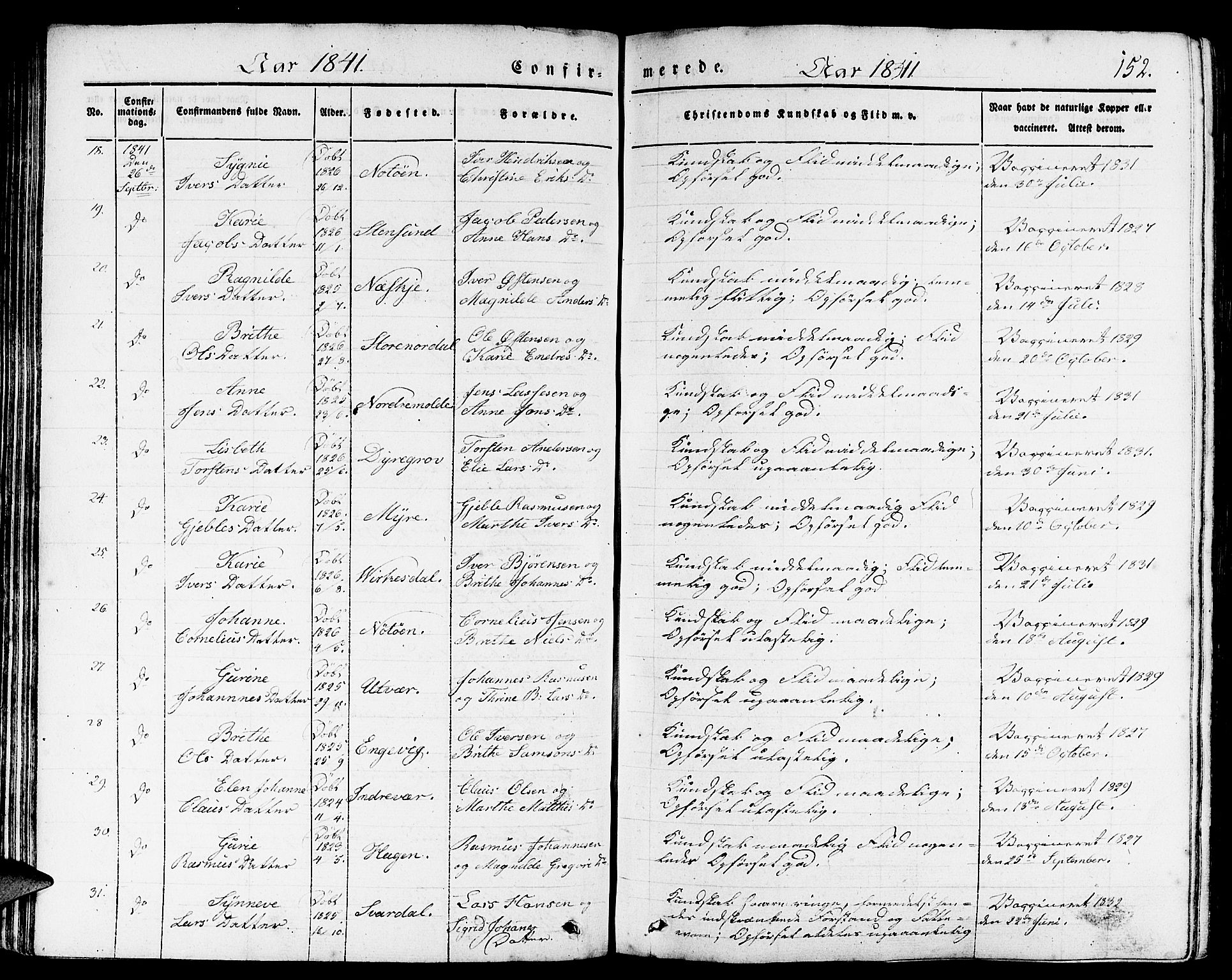 Gulen sokneprestembete, AV/SAB-A-80201/H/Haa/Haaa/L0020: Parish register (official) no. A 20, 1837-1847, p. 152