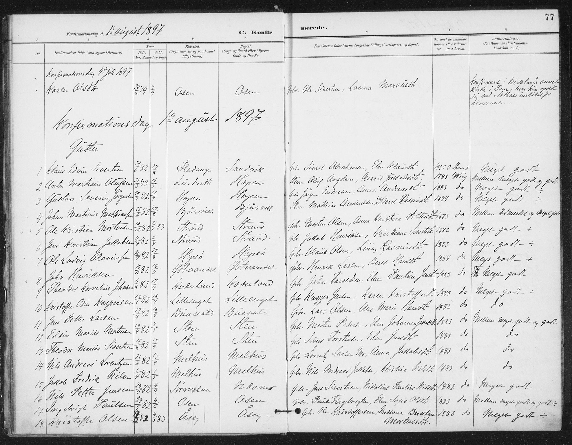 Ministerialprotokoller, klokkerbøker og fødselsregistre - Sør-Trøndelag, SAT/A-1456/658/L0723: Parish register (official) no. 658A02, 1897-1912, p. 77