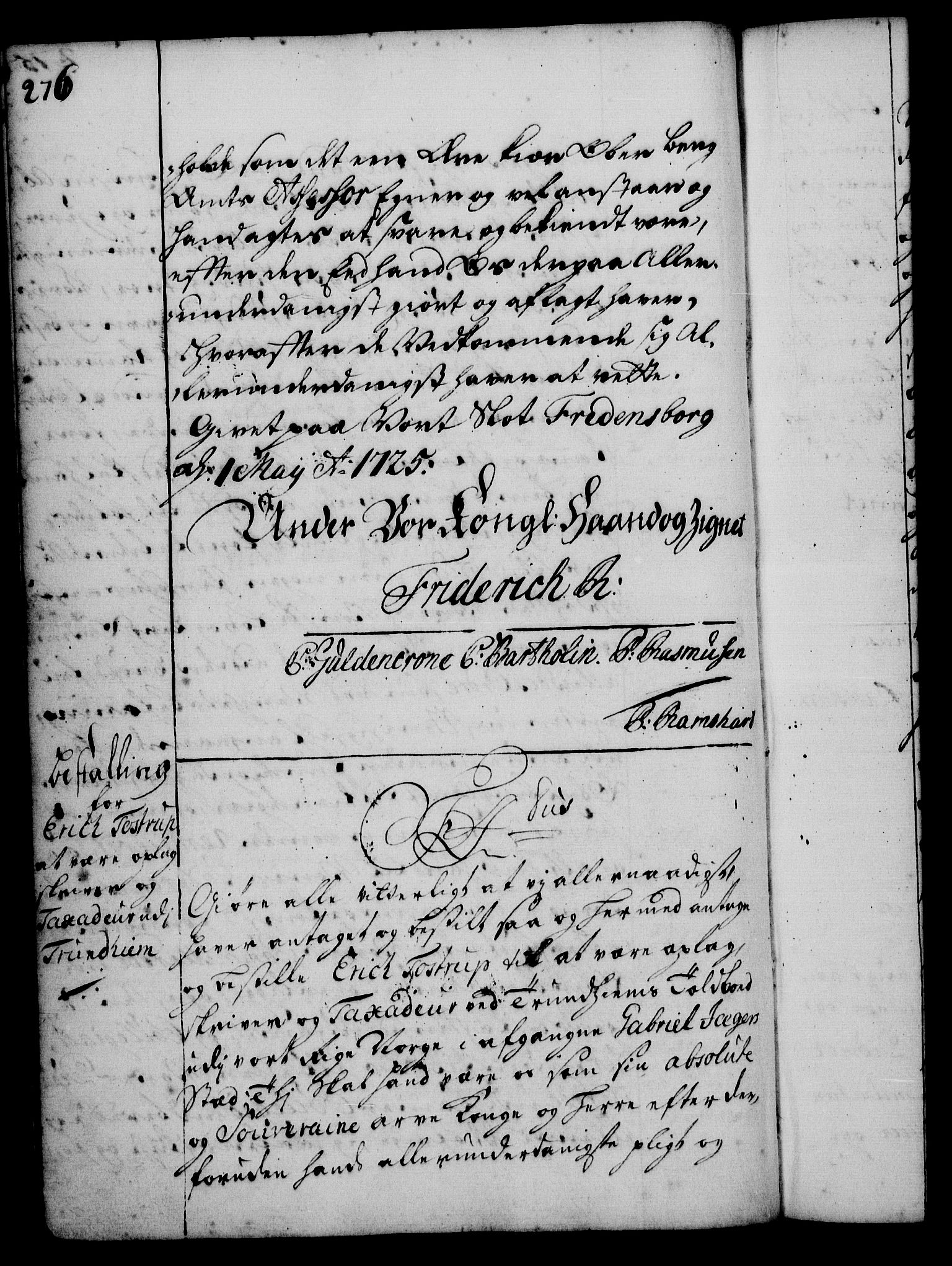 Rentekammeret, Kammerkanselliet, AV/RA-EA-3111/G/Gg/Gge/L0001: Norsk bestallingsprotokoll med register (merket RK 53.25), 1720-1730, p. 276