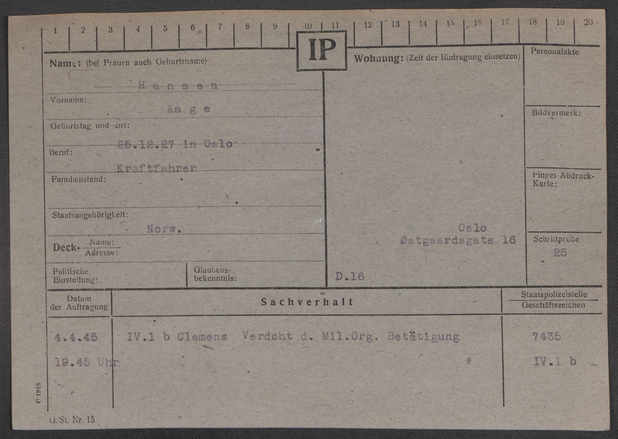 Befehlshaber der Sicherheitspolizei und des SD, AV/RA-RAFA-5969/E/Ea/Eaa/L0004: Register over norske fanger i Møllergata 19: Hal-Hæ, 1940-1945, p. 587