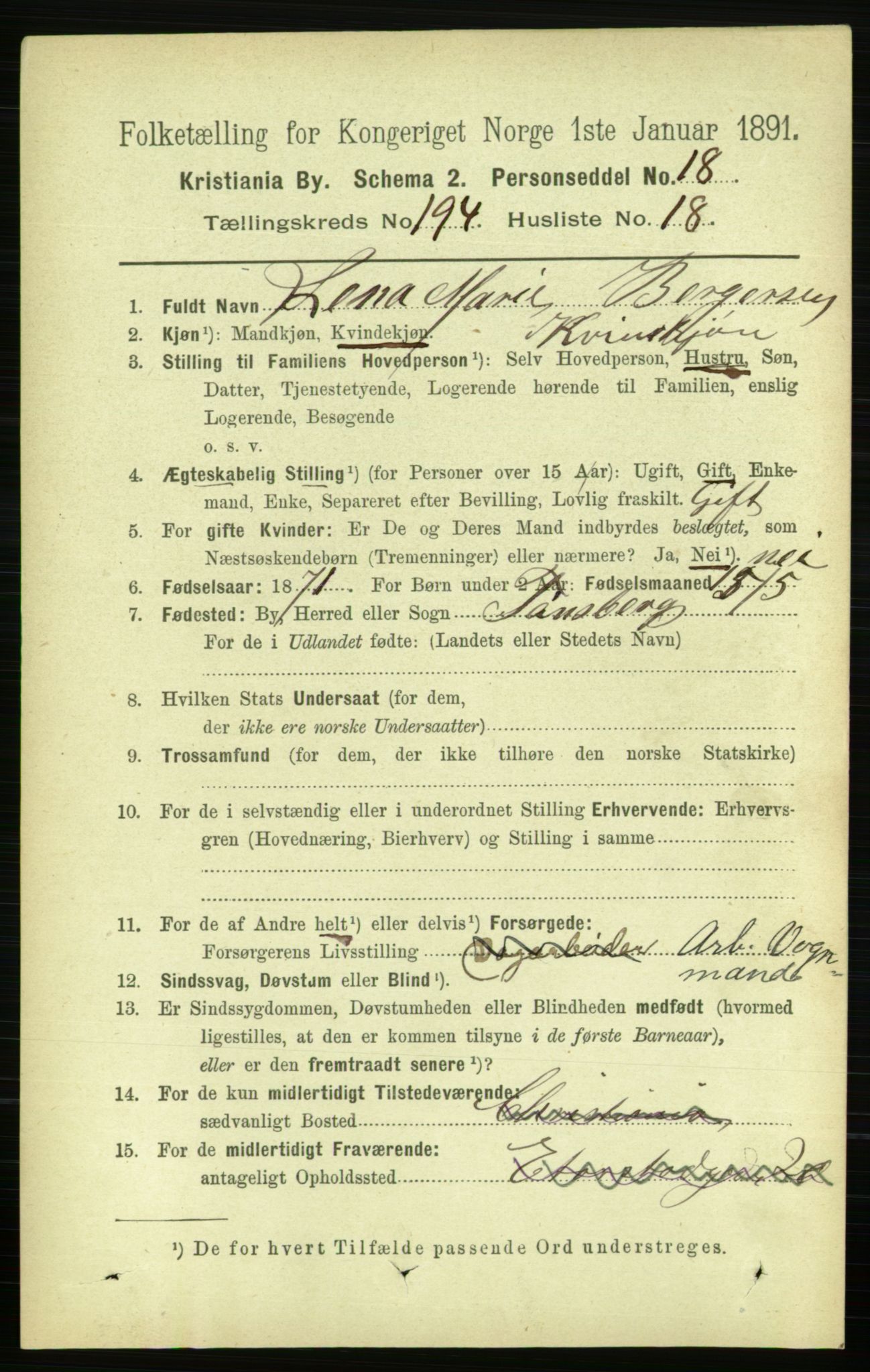 RA, 1891 census for 0301 Kristiania, 1891, p. 117185