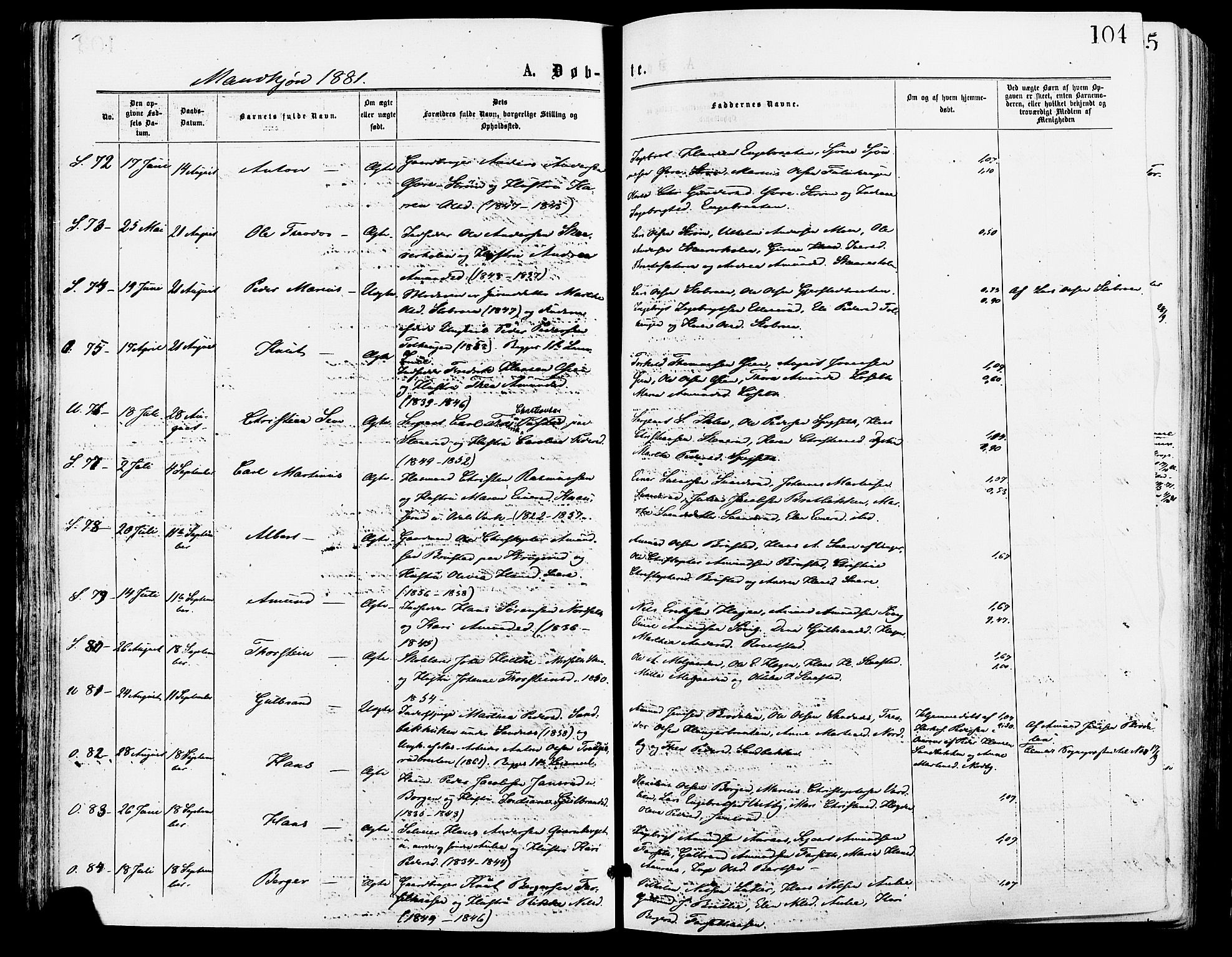 Sør-Odal prestekontor, SAH/PREST-030/H/Ha/Haa/L0005: Parish register (official) no. 5, 1876-1885, p. 104