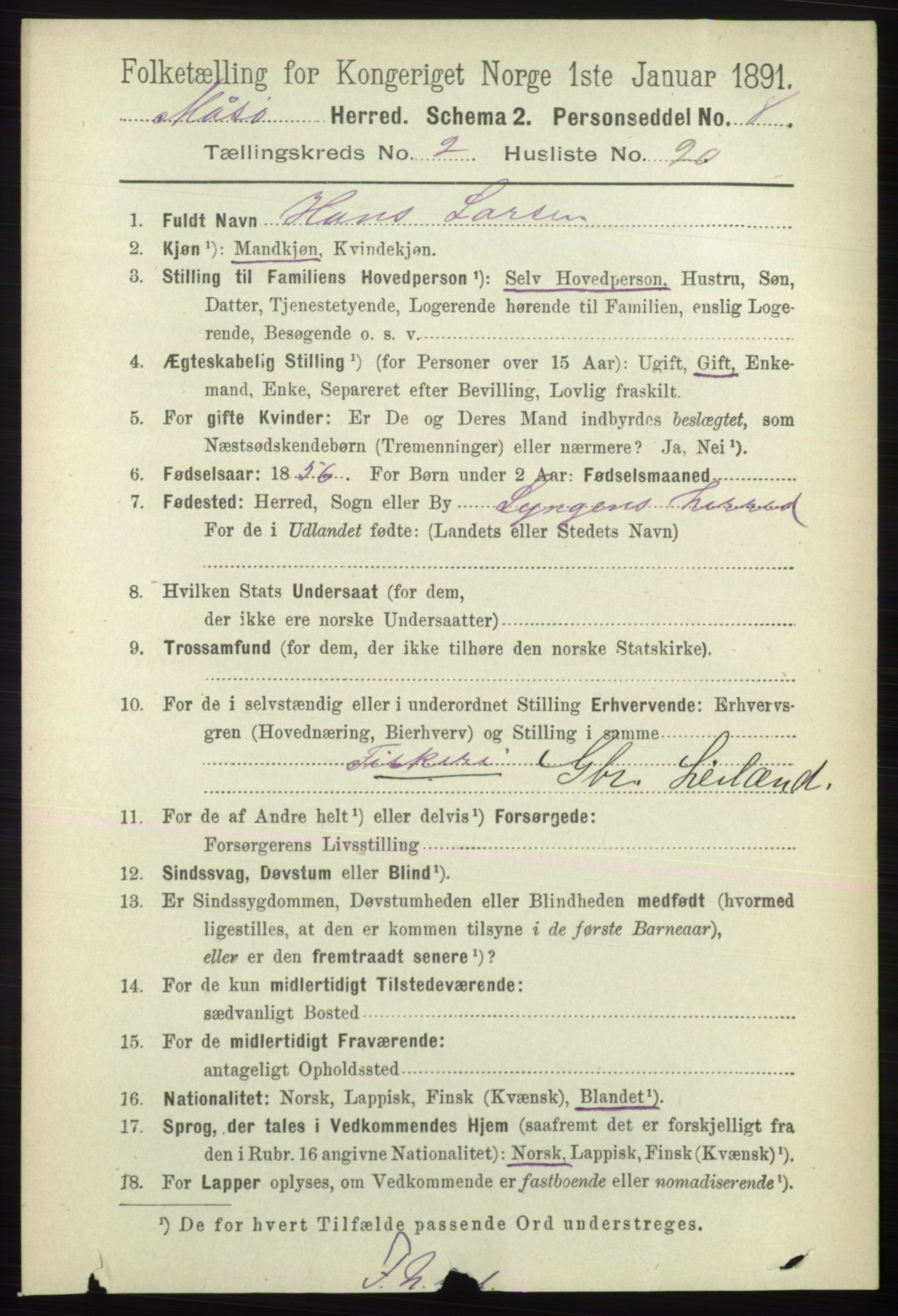 RA, 1891 census for 2018 Måsøy, 1891, p. 357