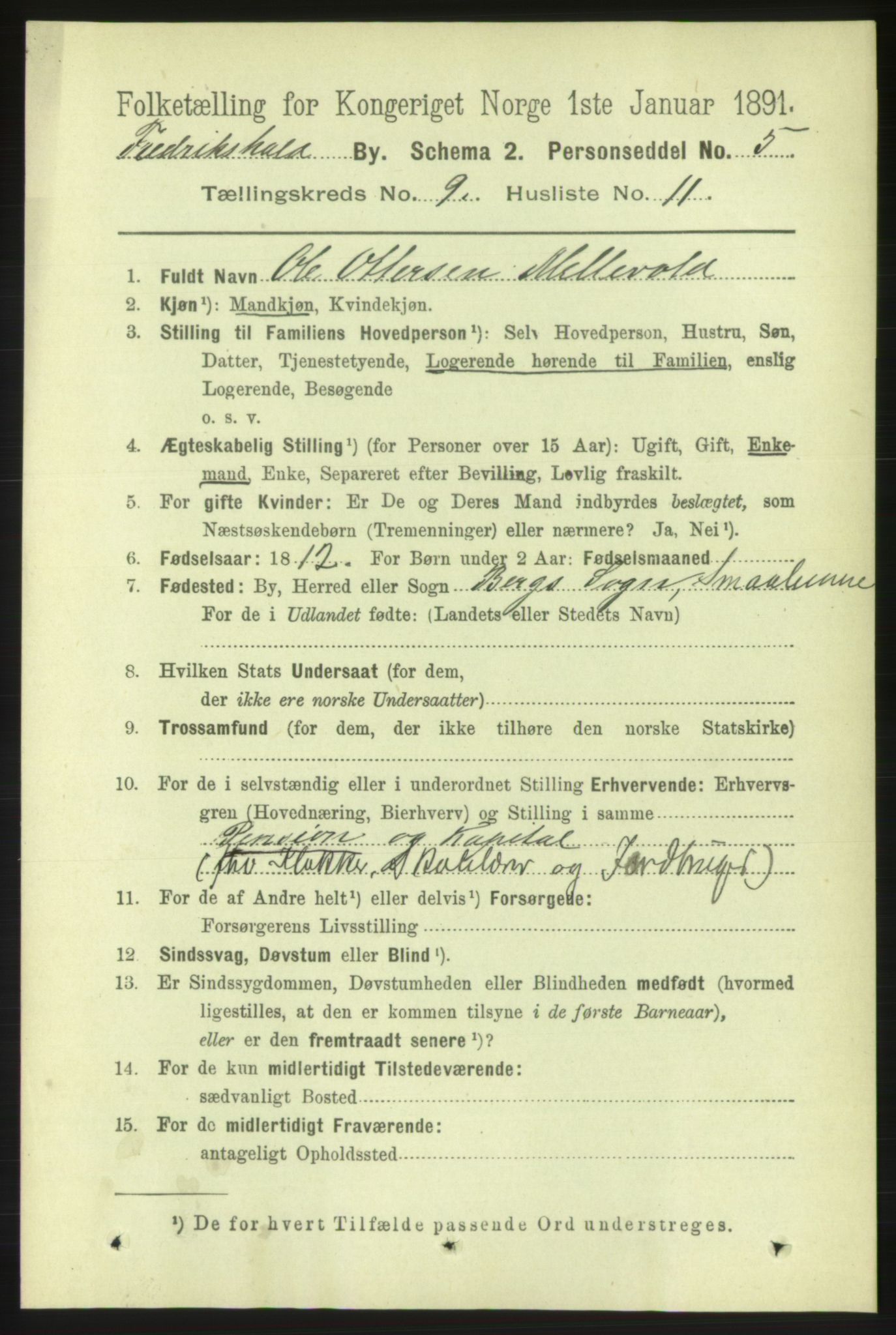 RA, 1891 census for 0101 Fredrikshald, 1891, p. 5923