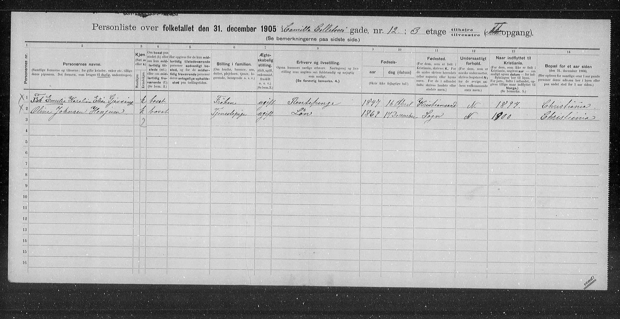 OBA, Municipal Census 1905 for Kristiania, 1905, p. 6147