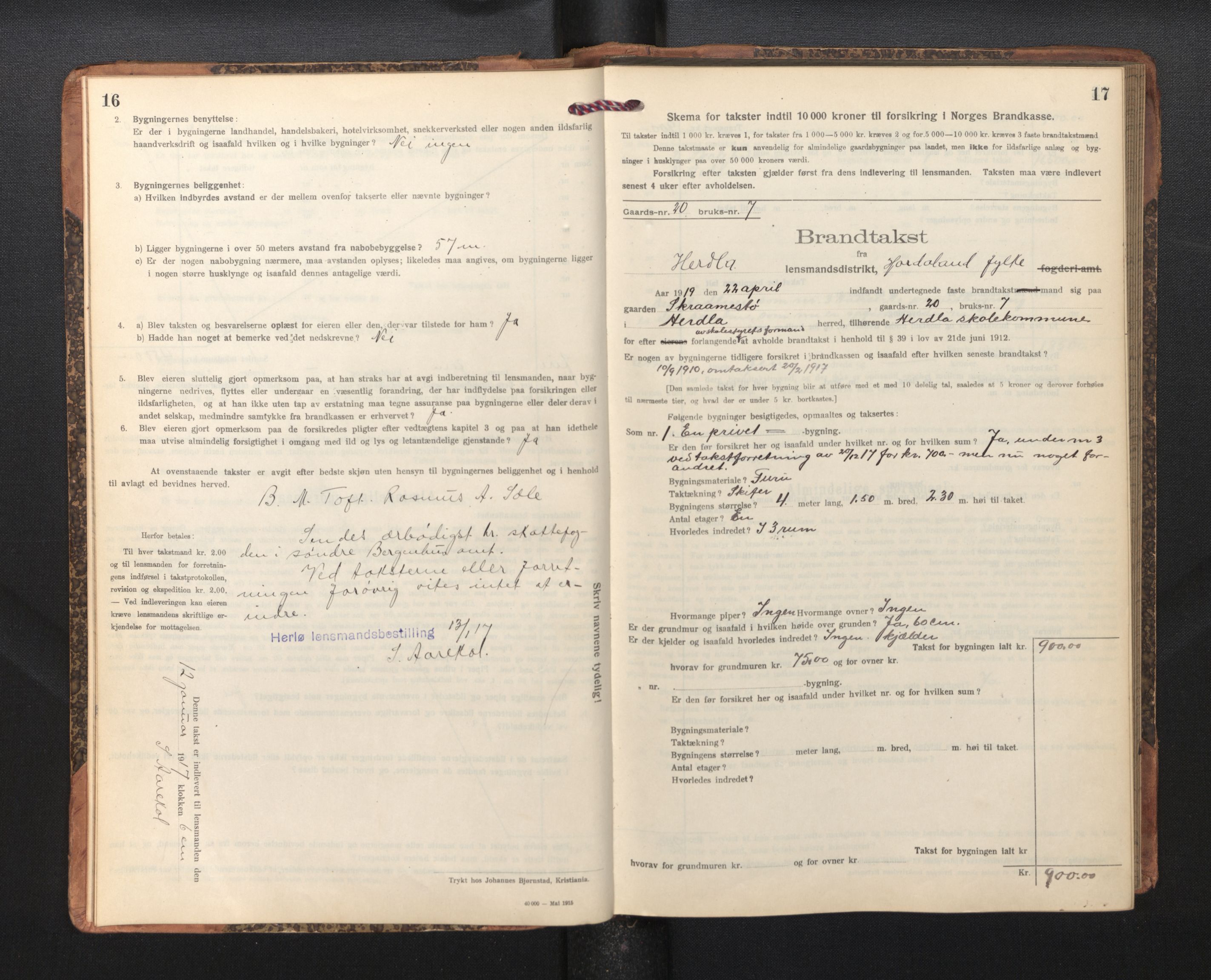Lensmannen i Herdla, AV/SAB-A-32901/0012/L0004:  Branntakstprotokoll skjematakst, 1916-1954, p. 16-17